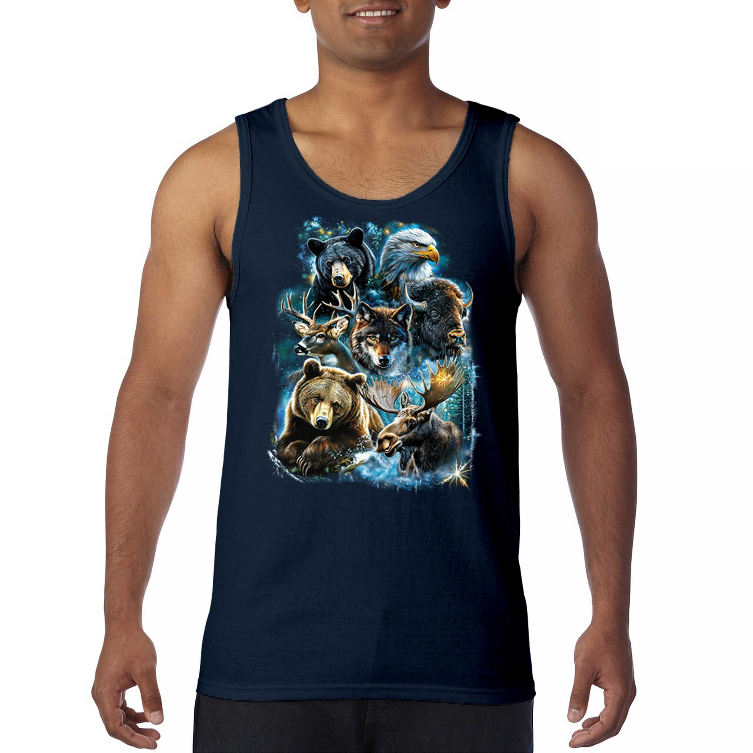 Wildlife Collage Tank Top Animal Nature Lovers Wolf Moose Forest Men's Top - Picture 30 of 43