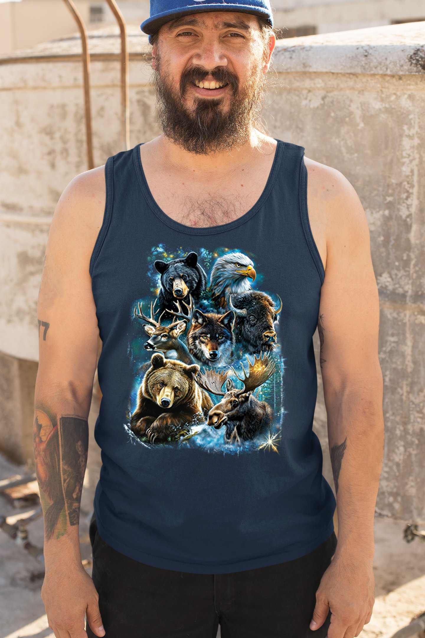 Wildlife Collage Tank Top Animal Nature Lovers Wolf Moose Forest Men's Top - Picture 33 of 43