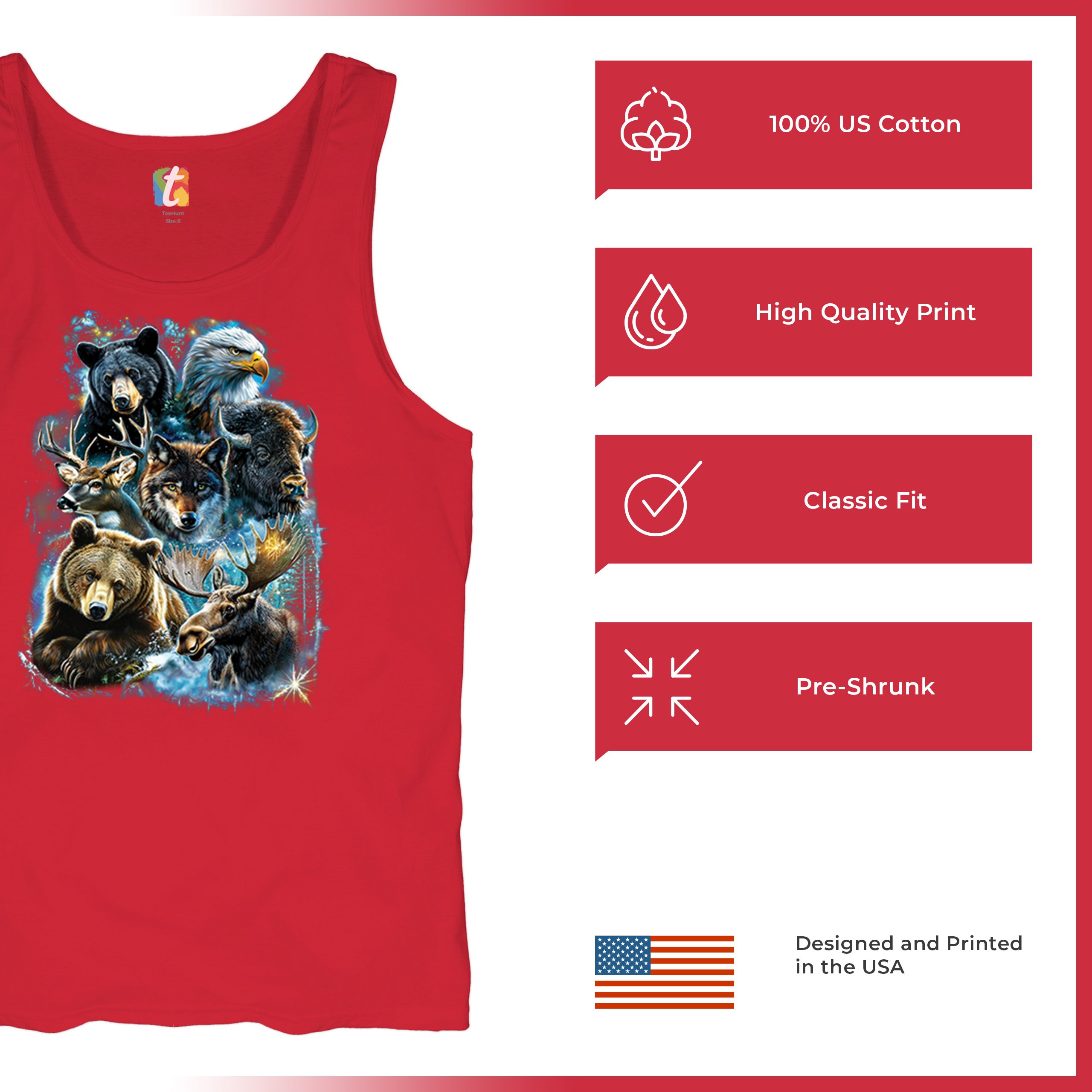 Wildlife Collage Tank Top Animal Nature Lovers Wolf Moose Forest Men's Top - Picture 21 of 43