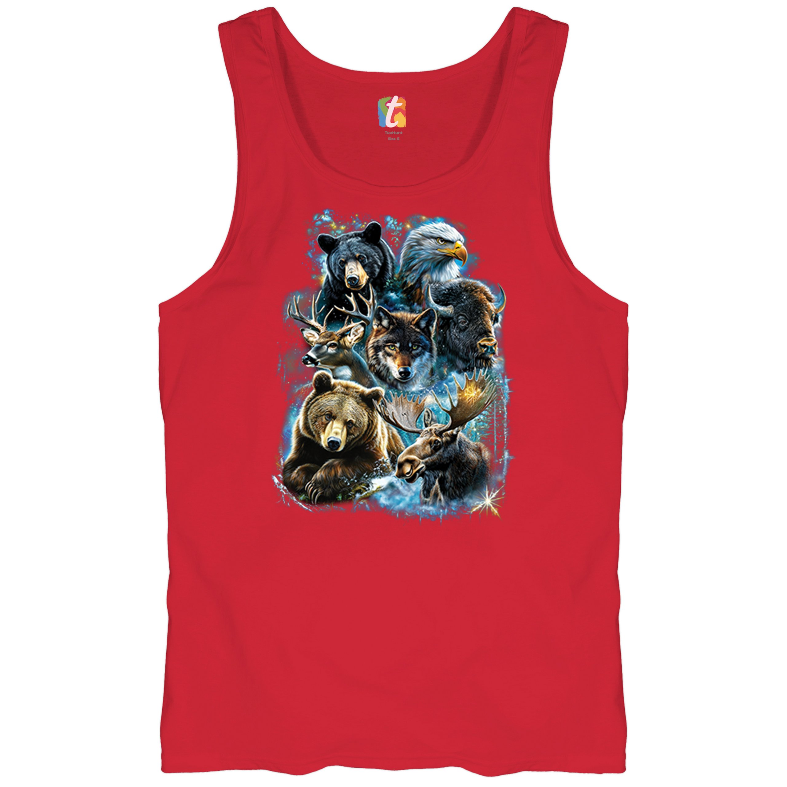 Wildlife Collage Tank Top Animal Nature Lovers Wolf Moose Forest Men's Top - Picture 20 of 43