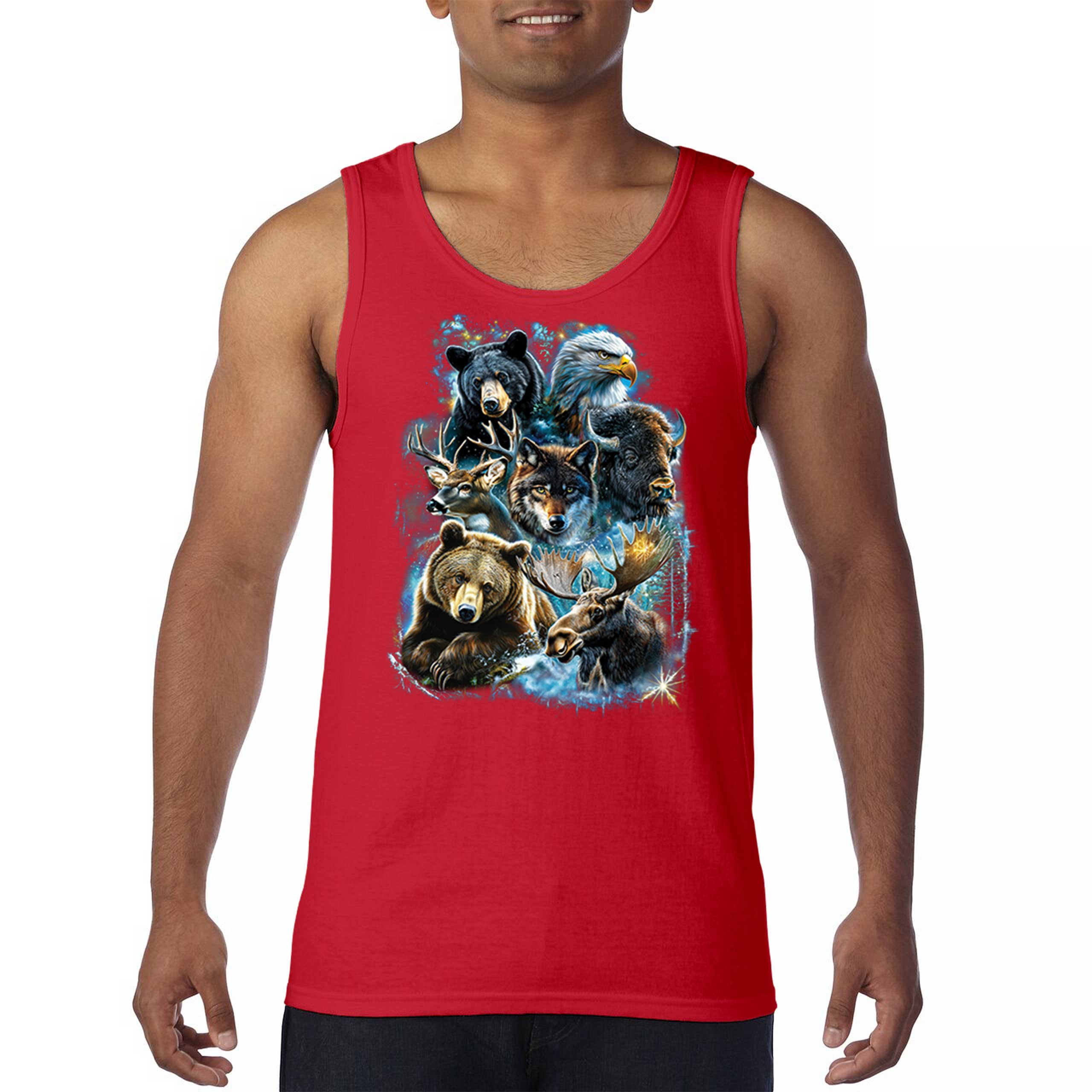 Wildlife Collage Tank Top Animal Nature Lovers Wolf Moose Forest Men's Top - Picture 16 of 43