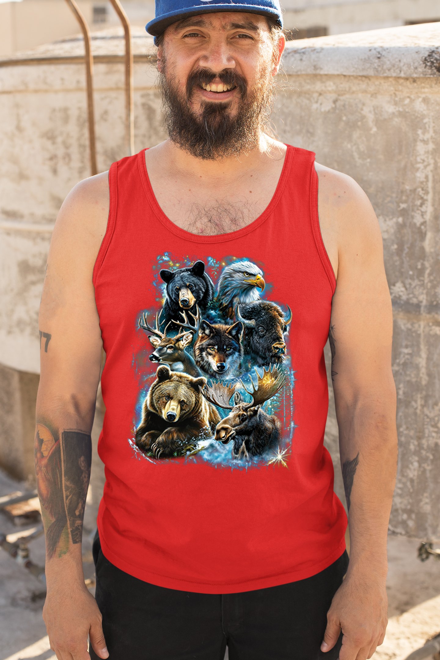 Wildlife Collage Tank Top Animal Nature Lovers Wolf Moose Forest Men's Top - Picture 19 of 43
