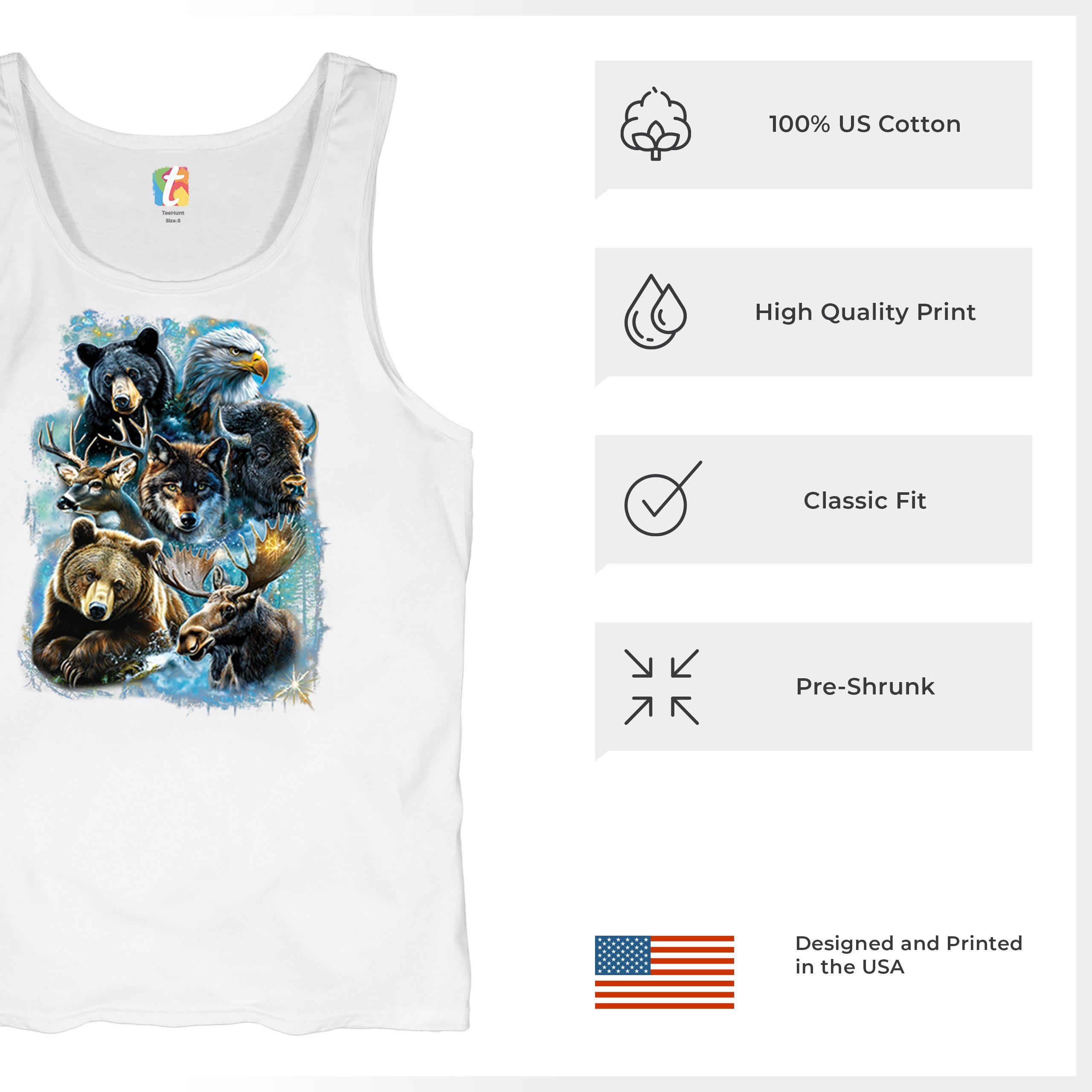 Wildlife Collage Tank Top Animal Nature Lovers Wolf Moose Forest Men's Top - Picture 28 of 43