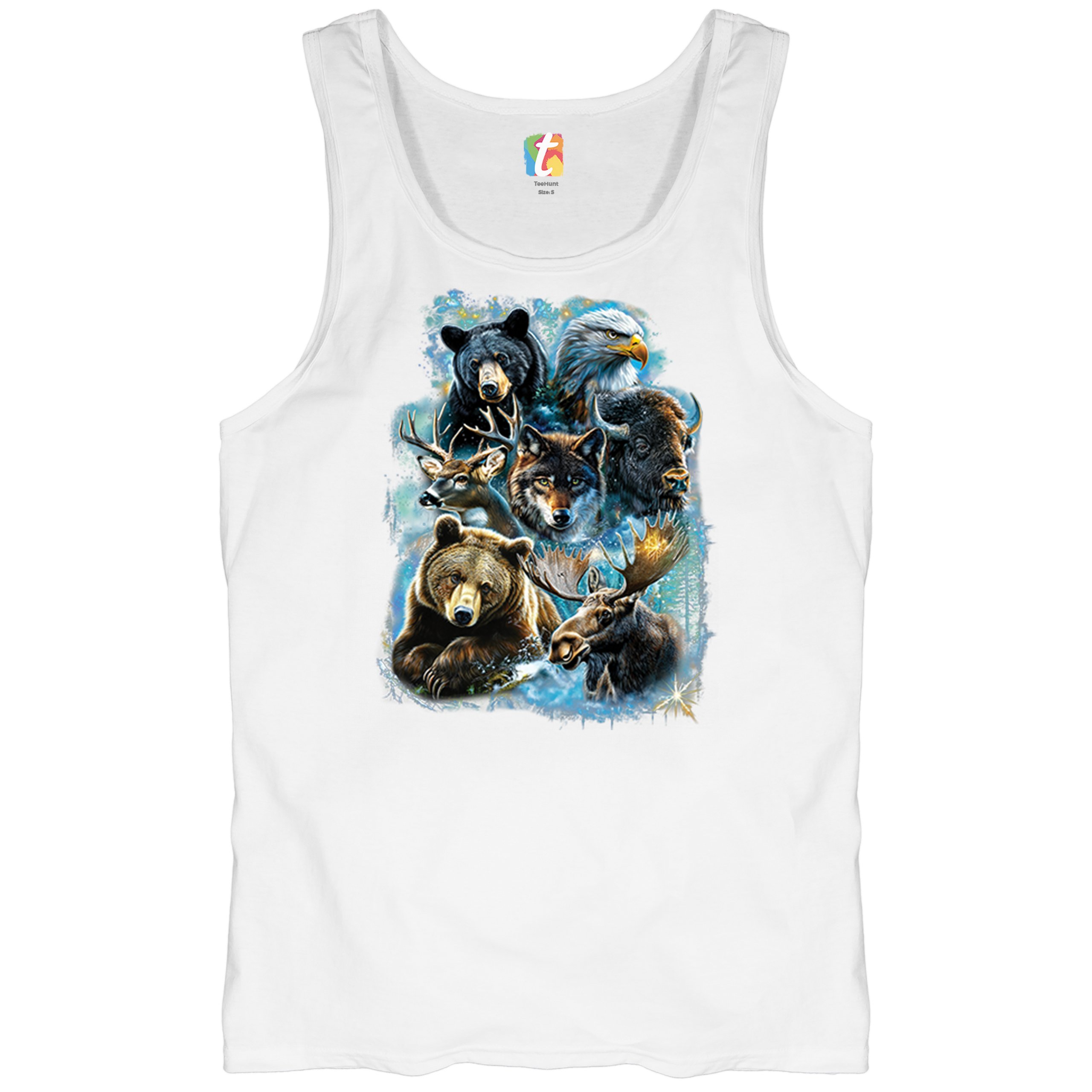 Wildlife Collage Tank Top Animal Nature Lovers Wolf Moose Forest Men's Top - Picture 27 of 43
