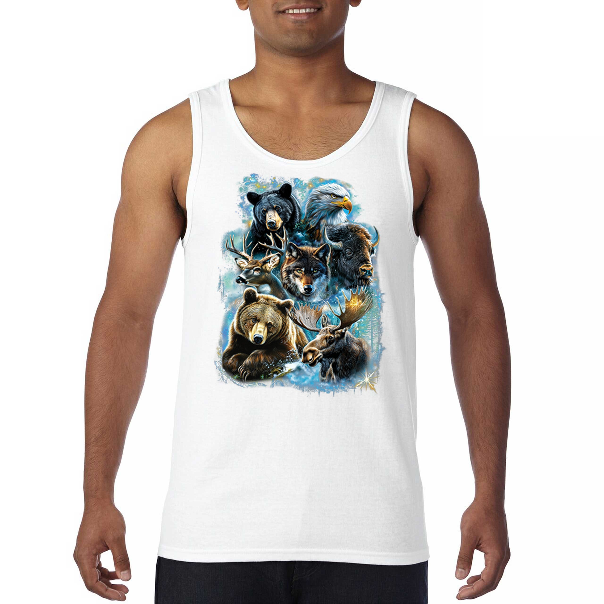 Wildlife Collage Tank Top Animal Nature Lovers Wolf Moose Forest Men's Top - Picture 23 of 43