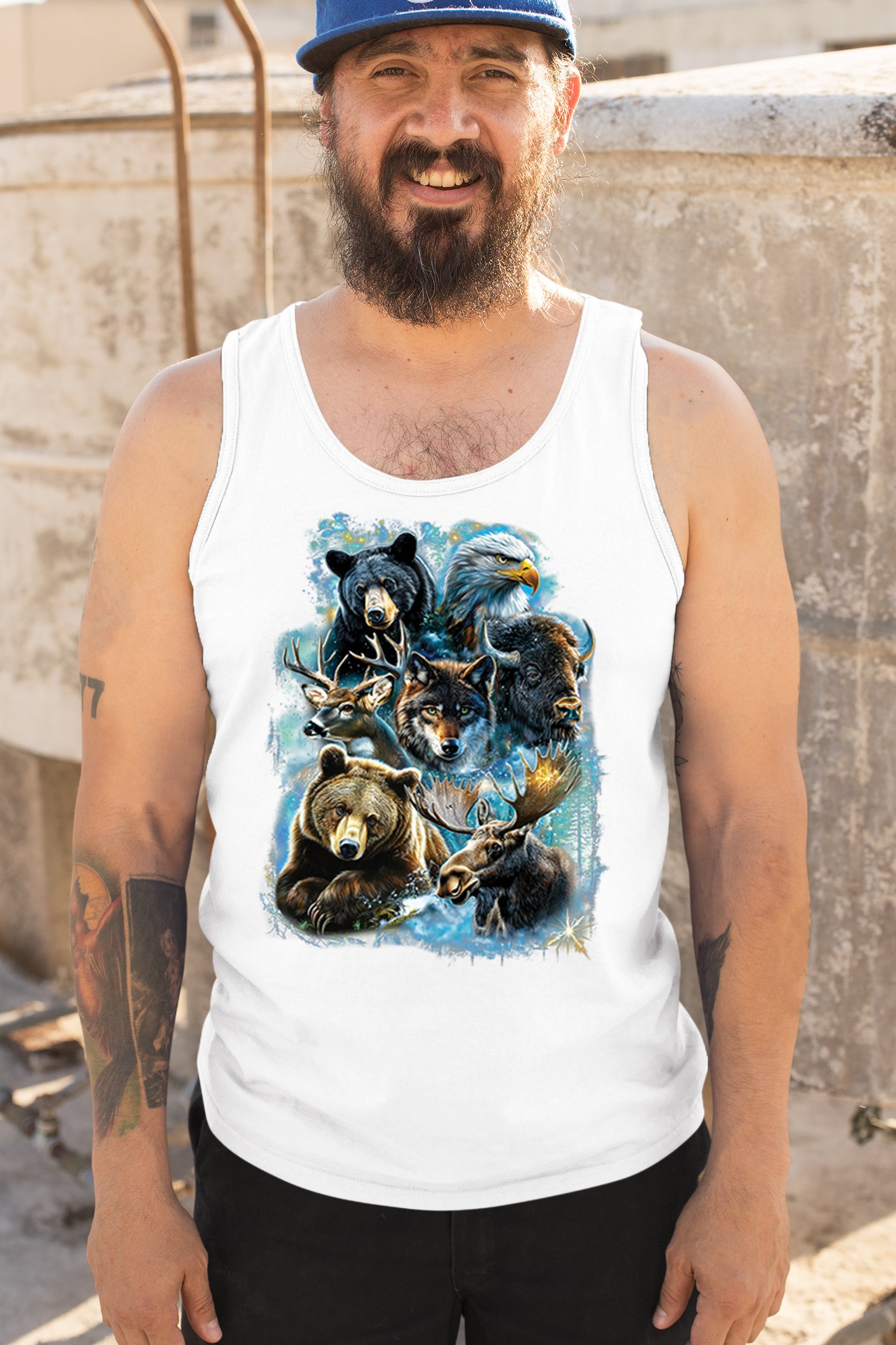 Wildlife Collage Tank Top Animal Nature Lovers Wolf Moose Forest Men's Top - Picture 26 of 43