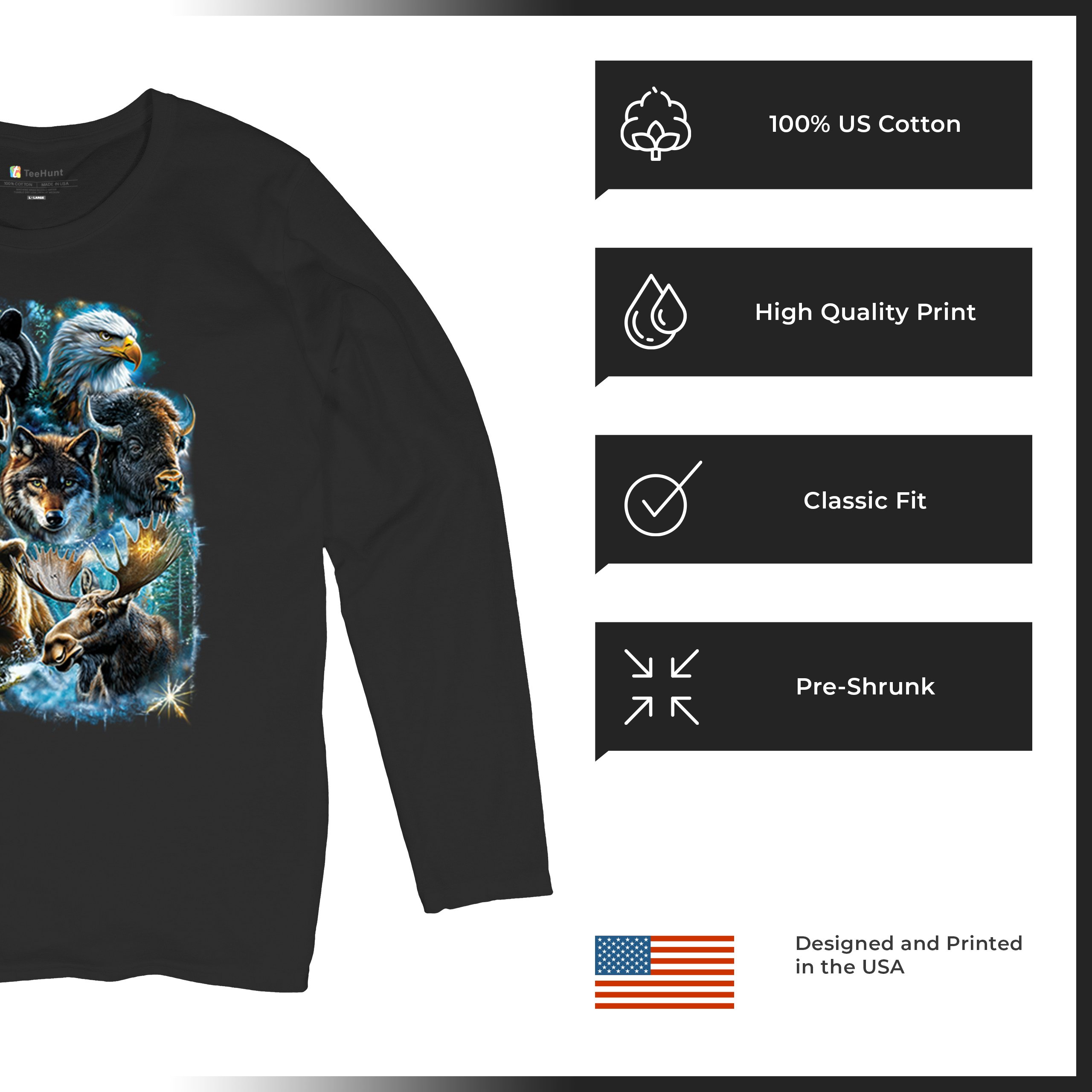 Wildlife Collage Women's Long Sleeve T-shirt Animal Nature Lovers Wolf Forest - Picture 7 of 50