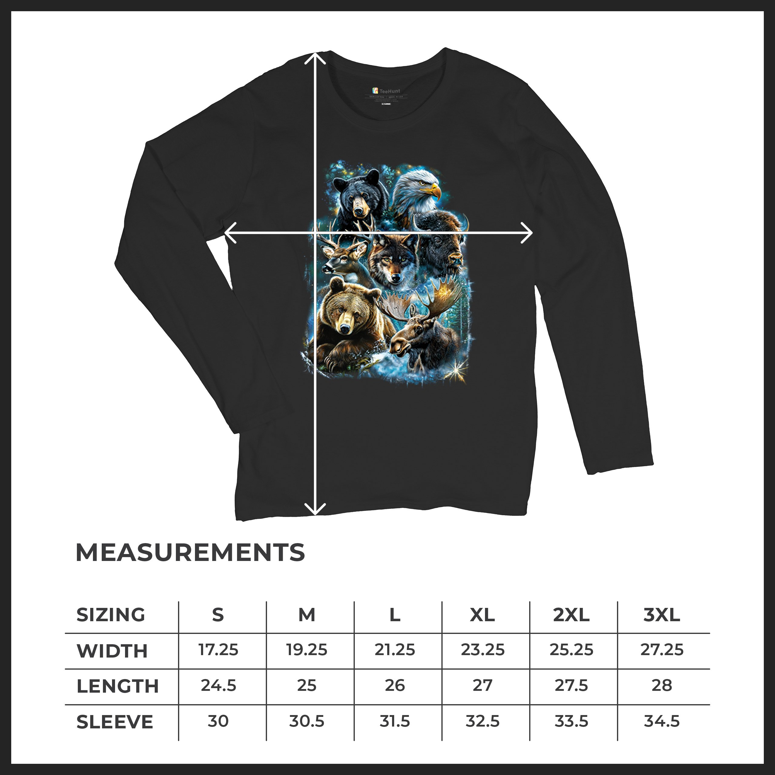 Wildlife Collage Women's Long Sleeve T-shirt Animal Nature Lovers Wolf Forest - Picture 8 of 50