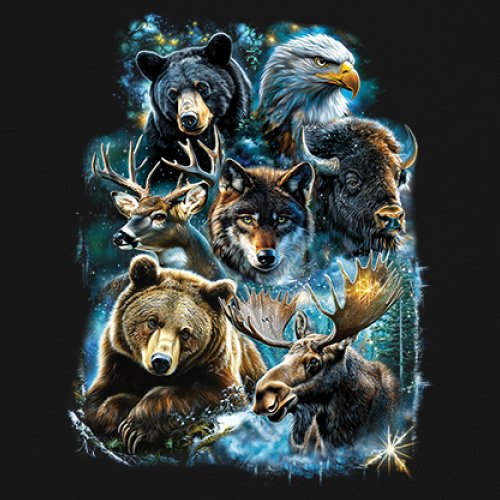 Wildlife Collage Women's Long Sleeve T-shirt Animal Nature Lovers Wolf Forest - Picture 4 of 50