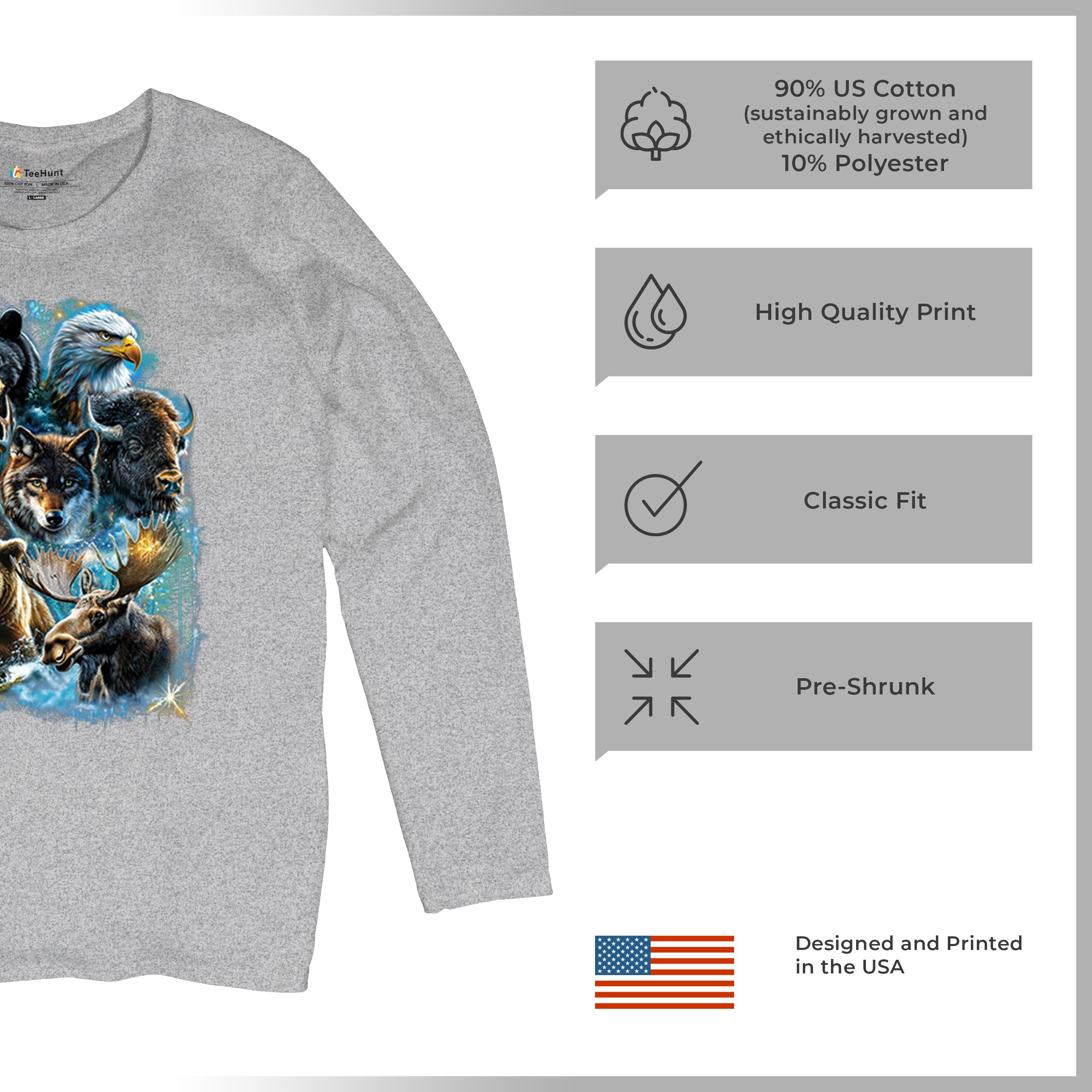 Wildlife Collage Women's Long Sleeve T-shirt Animal Nature Lovers Wolf Forest - Picture 14 of 50