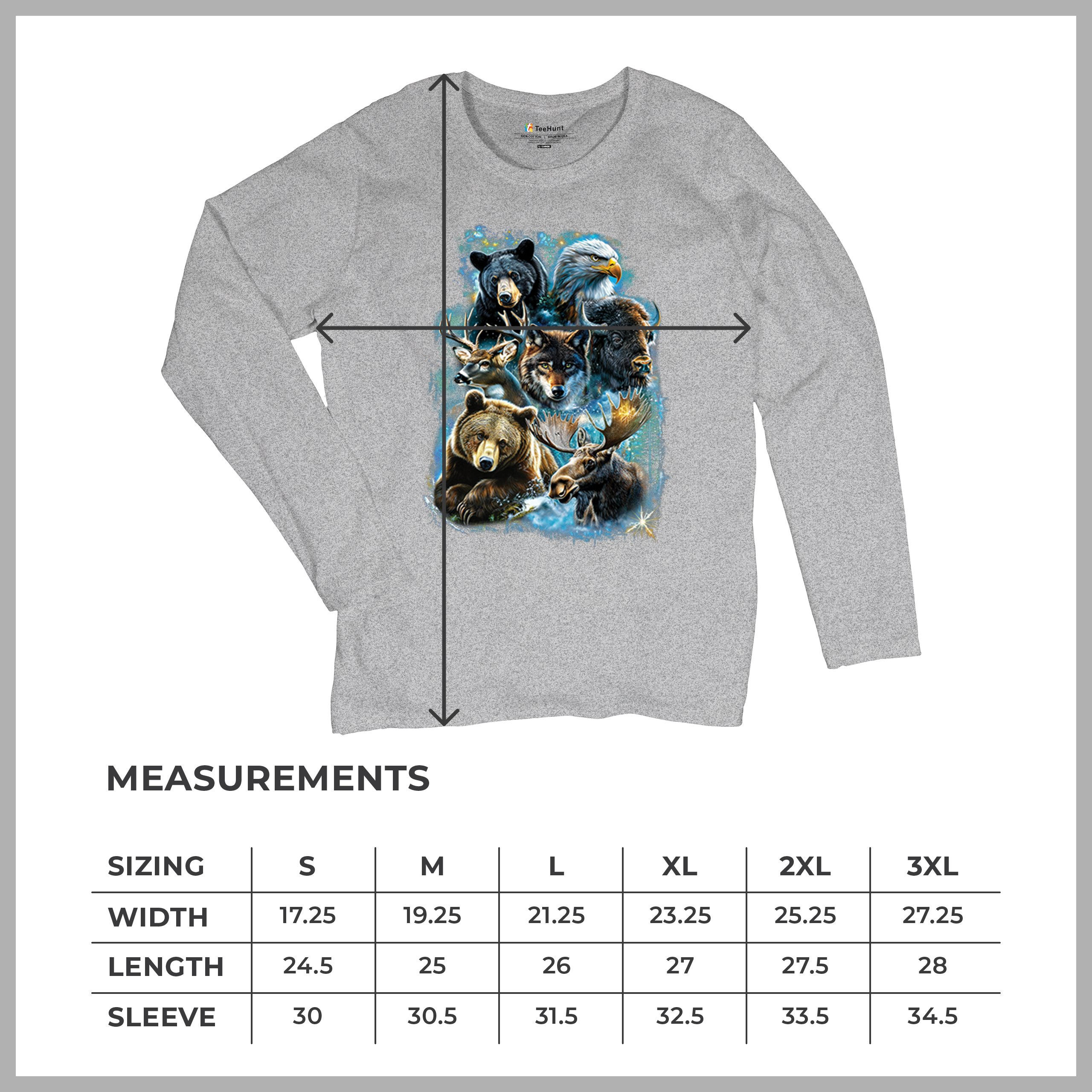 Wildlife Collage Women's Long Sleeve T-shirt Animal Nature Lovers Wolf Forest - Picture 15 of 50
