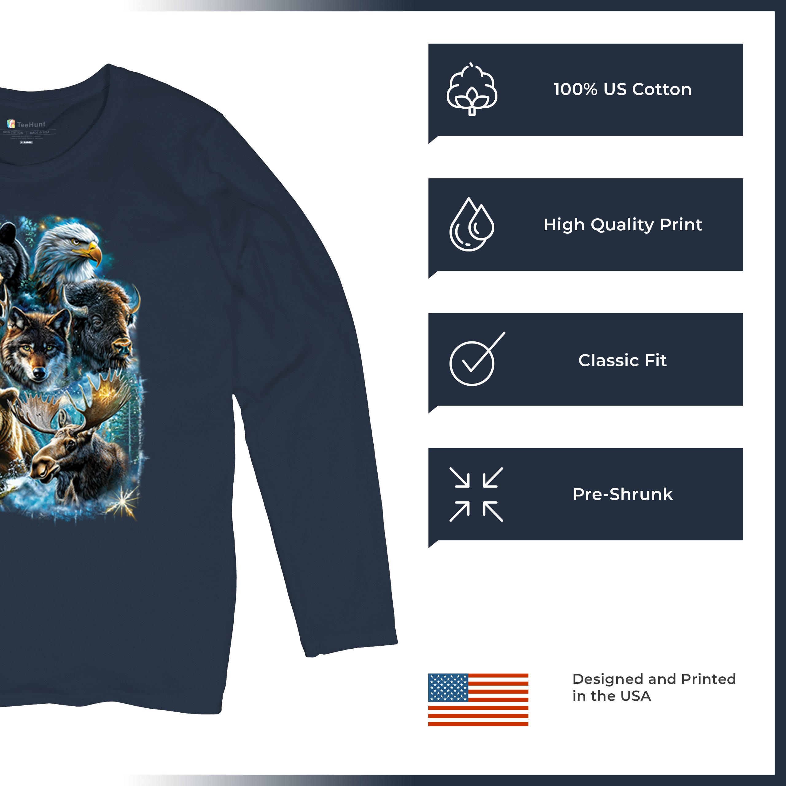 Wildlife Collage Women's Long Sleeve T-shirt Animal Nature Lovers Wolf Forest - Picture 35 of 50