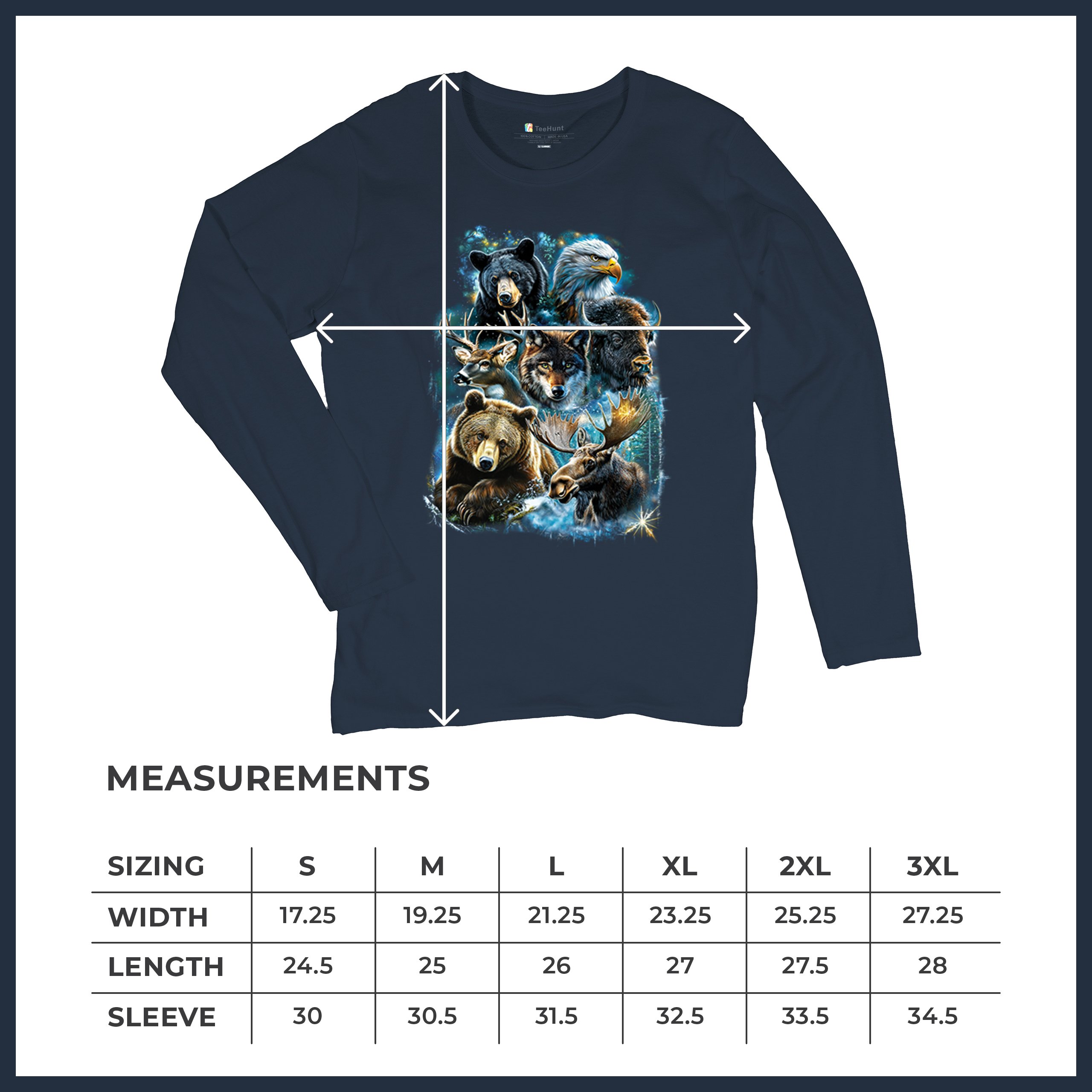Wildlife Collage Women's Long Sleeve T-shirt Animal Nature Lovers Wolf Forest - Picture 36 of 50