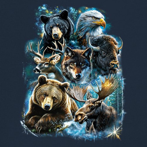 Wildlife Collage Women's Long Sleeve T-shirt Animal Nature Lovers Wolf Forest - Picture 32 of 50