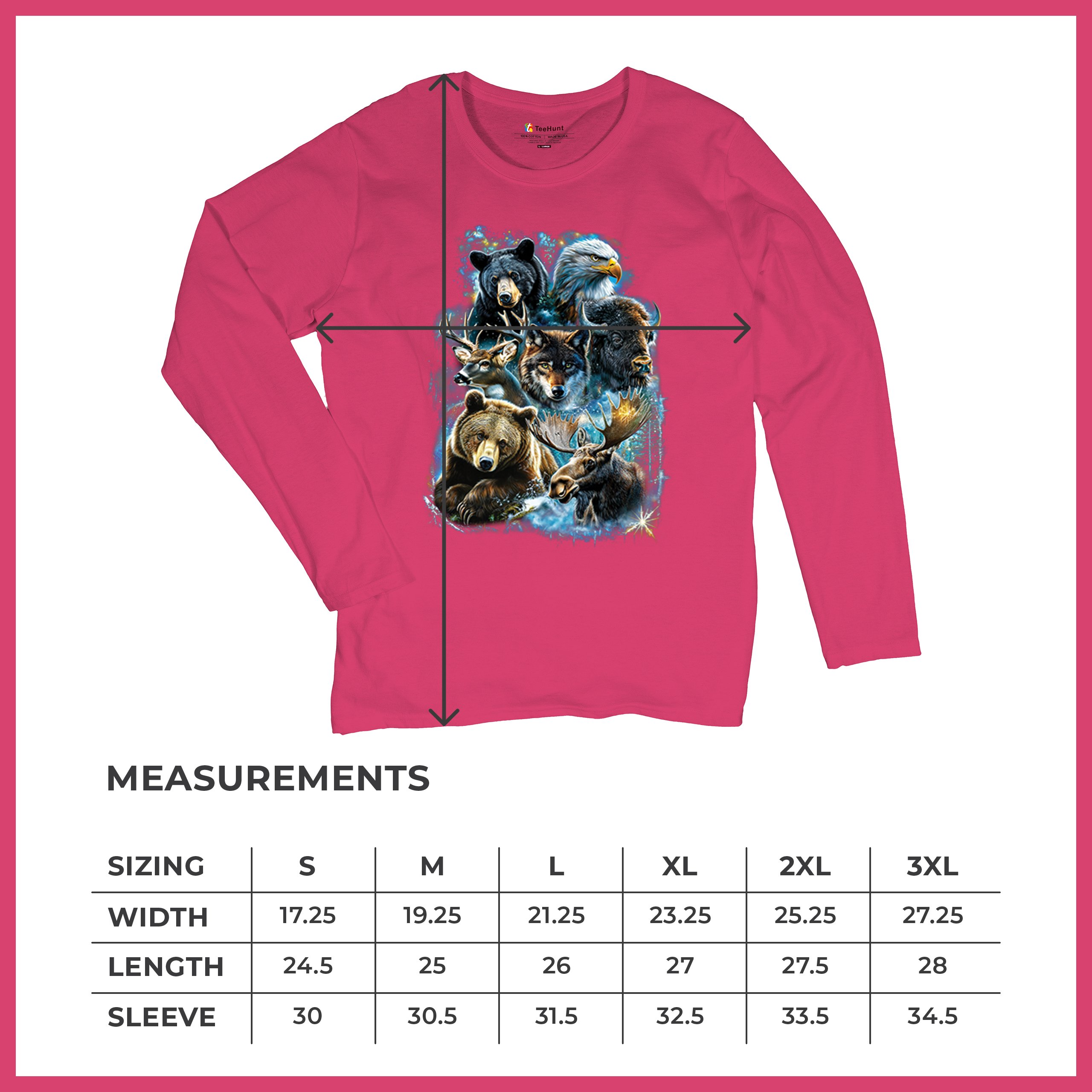 Wildlife Collage Women's Long Sleeve T-shirt Animal Nature Lovers Wolf Forest - Picture 50 of 50