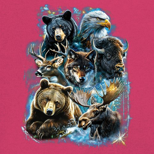 Wildlife Collage Women's Long Sleeve T-shirt Animal Nature Lovers Wolf Forest - Picture 46 of 50