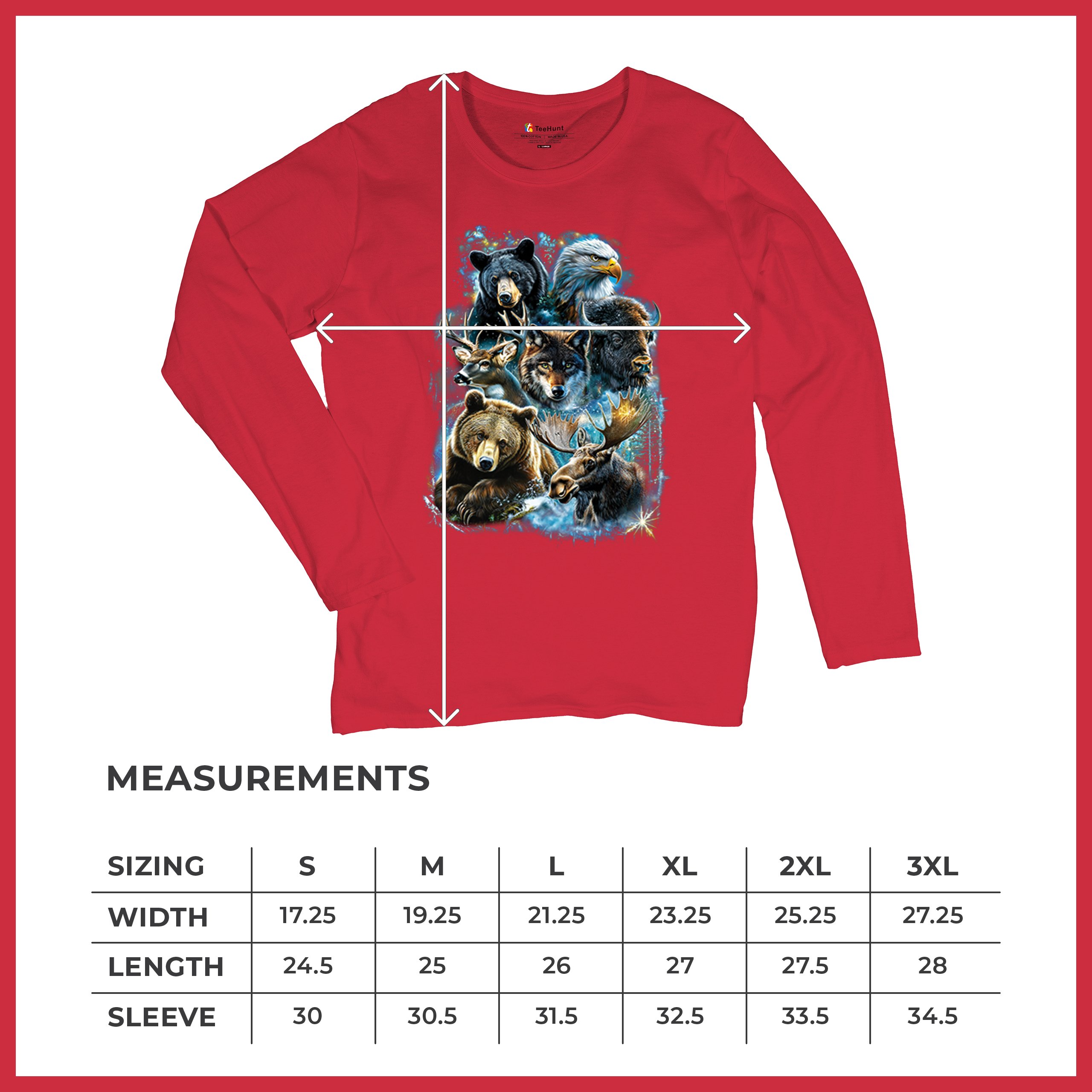 Wildlife Collage Women's Long Sleeve T-shirt Animal Nature Lovers Wolf Forest - Picture 22 of 50