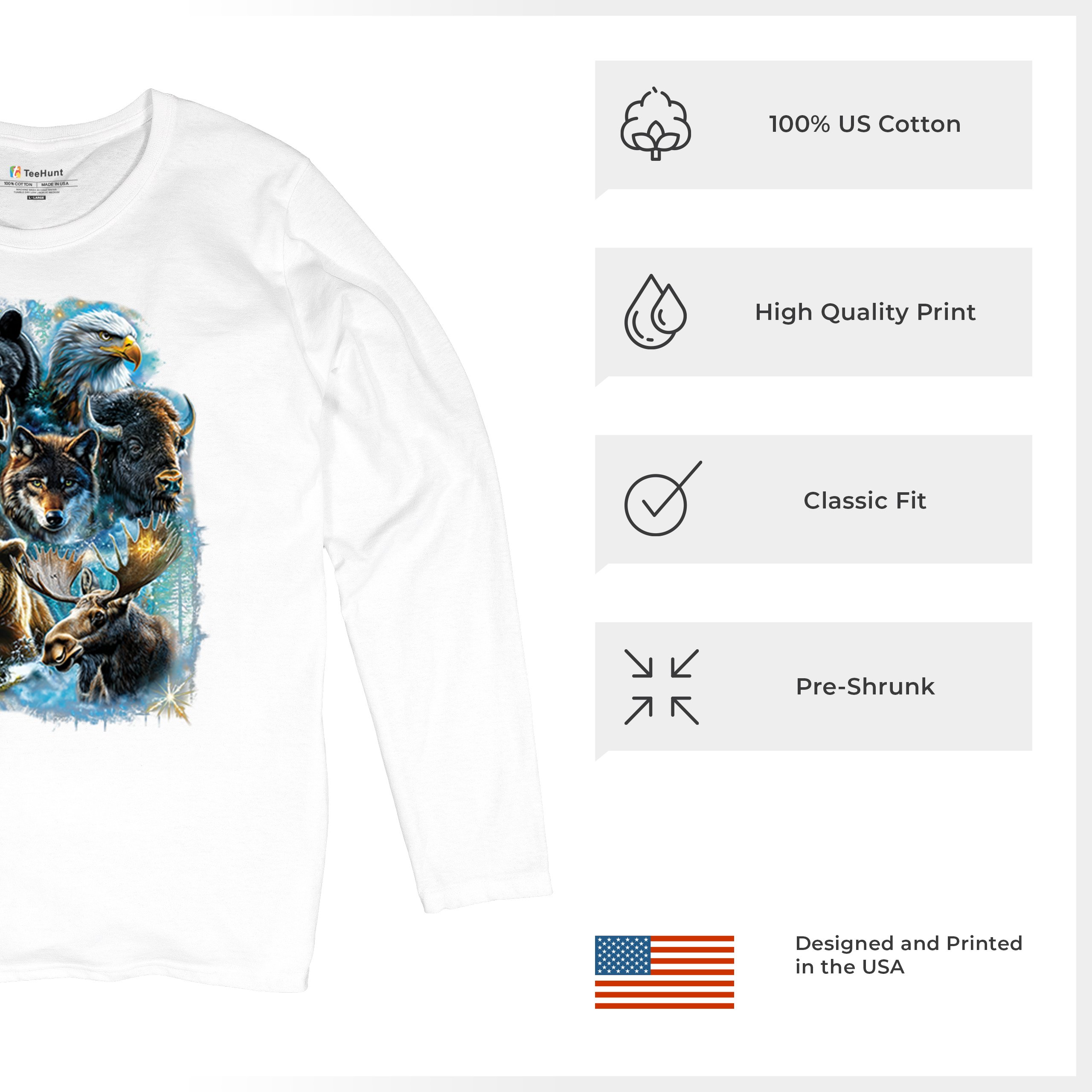 Wildlife Collage Women's Long Sleeve T-shirt Animal Nature Lovers Wolf Forest - Picture 28 of 50