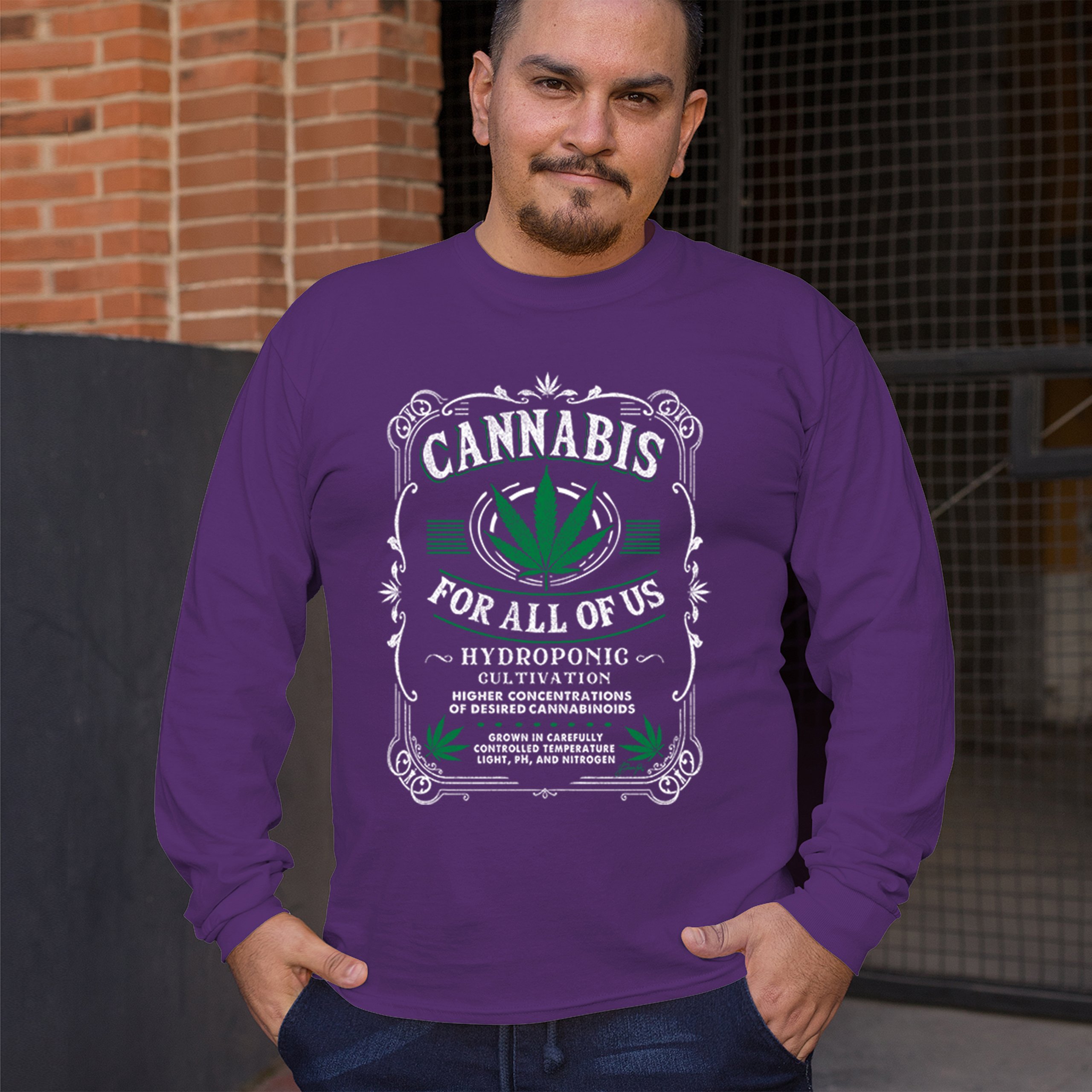 Cannabis For All Long Sleeve T-shirt Funny 420 Weed Pot Leaf Smoking Marijuana - Picture 19 of 57