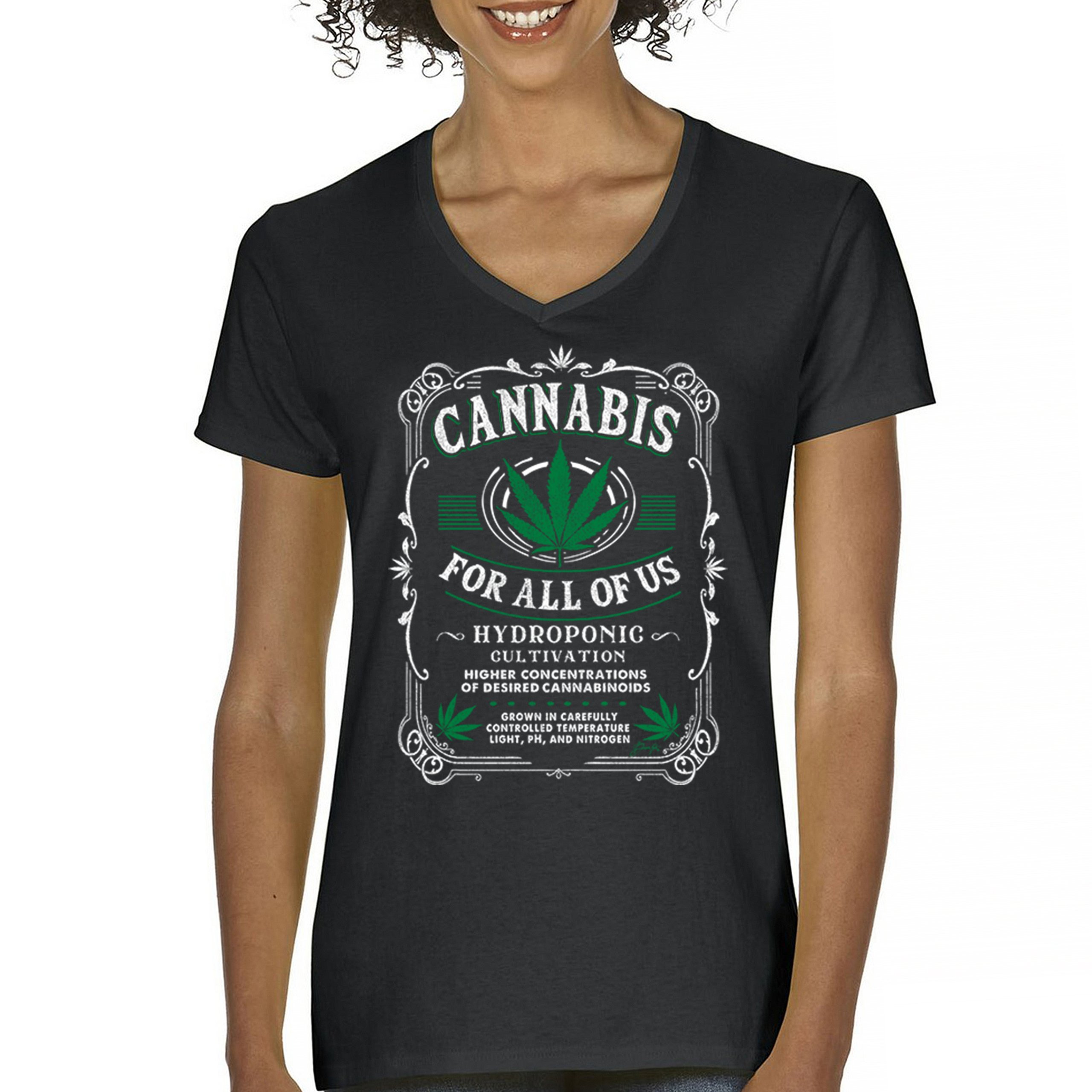 Cannabis For All Women's V-Neck T-shirt 420 Weed Pot Smoking Marijuana Tee - Picture 2 of 57