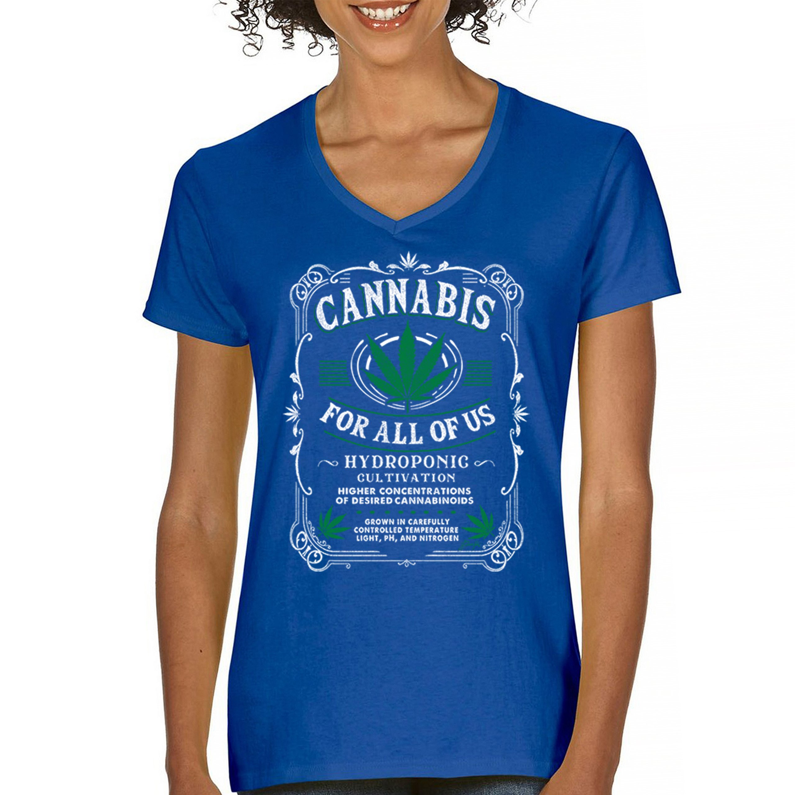 Cannabis For All Women's V-Neck T-shirt 420 Weed Pot Smoking Marijuana Tee - Picture 37 of 57
