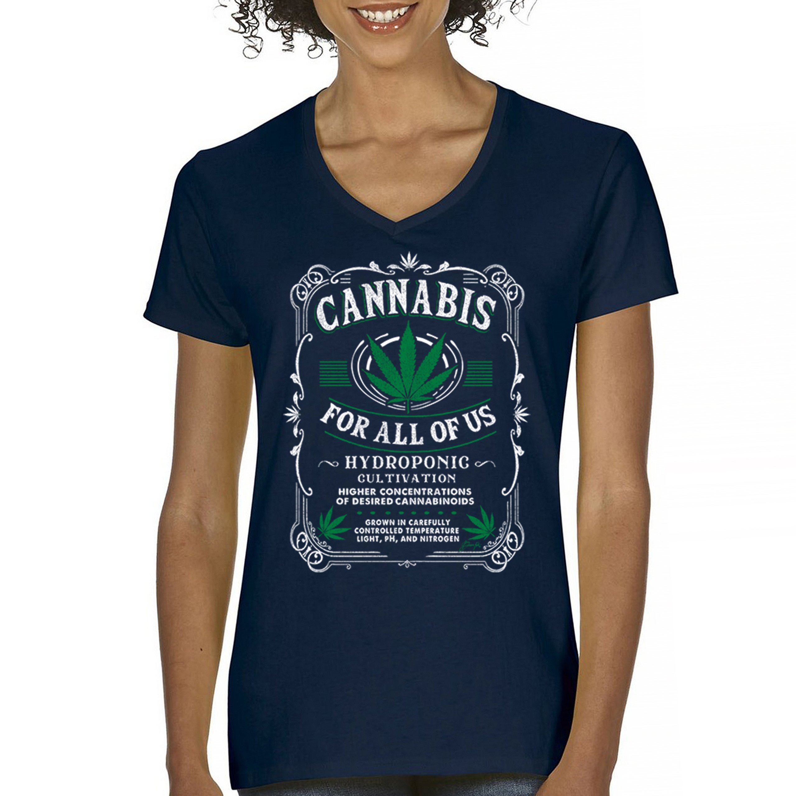 Cannabis For All Women's V-Neck T-shirt 420 Weed Pot Smoking Marijuana Tee - Picture 30 of 57