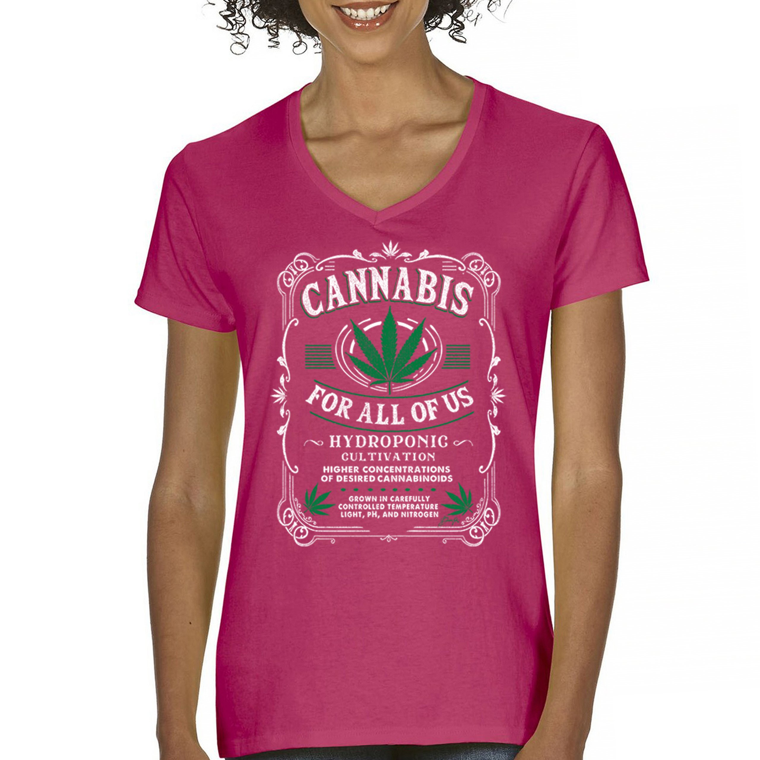 Cannabis For All Women's V-Neck T-shirt 420 Weed Pot Smoking Marijuana Tee - Picture 44 of 57
