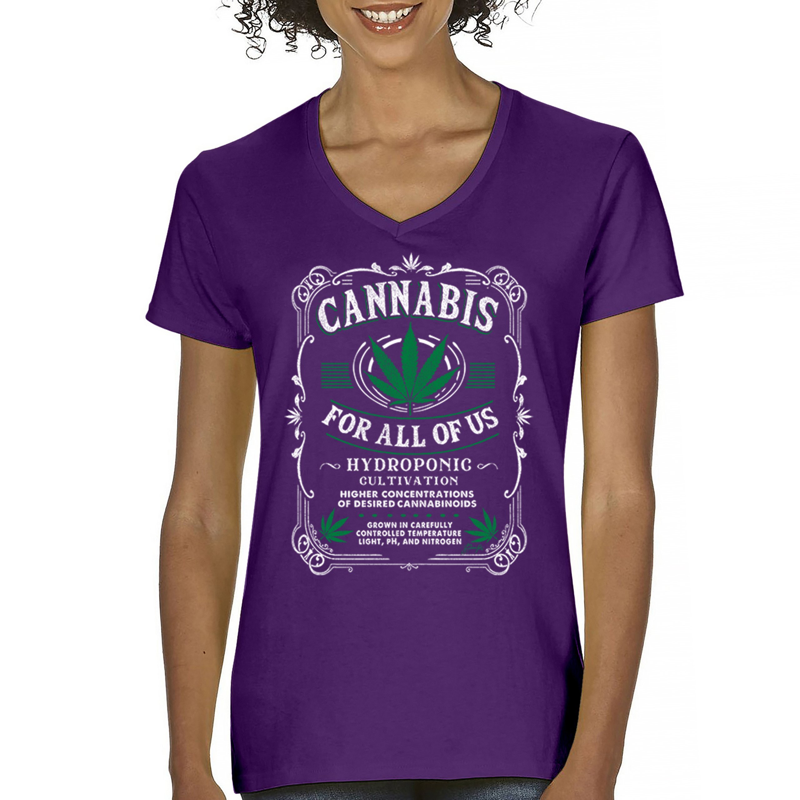 Cannabis For All Women's V-Neck T-shirt 420 Weed Pot Smoking Marijuana Tee - Picture 16 of 57