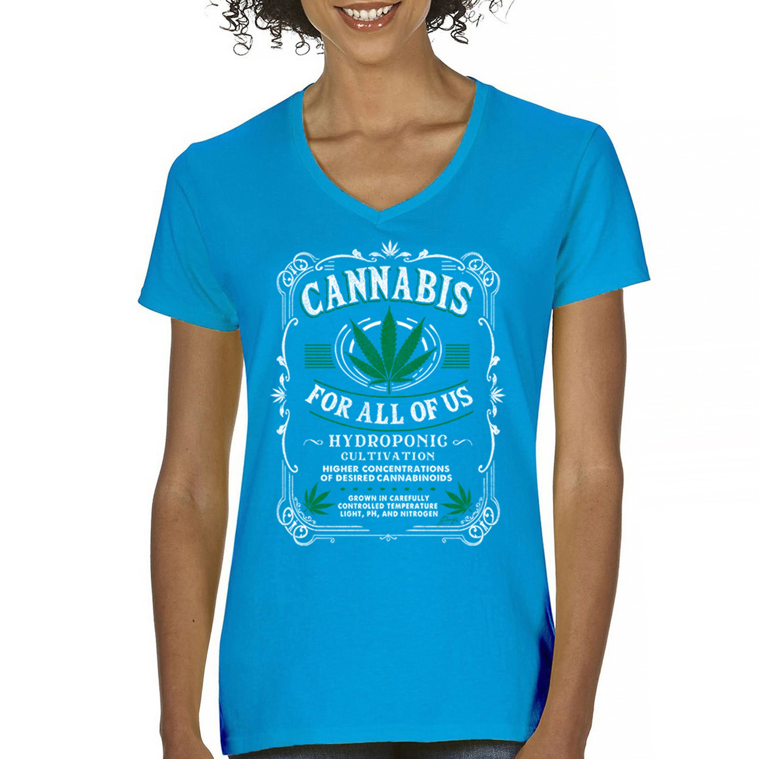 Cannabis For All Women's V-Neck T-shirt 420 Weed Pot Smoking Marijuana Tee - Picture 51 of 57