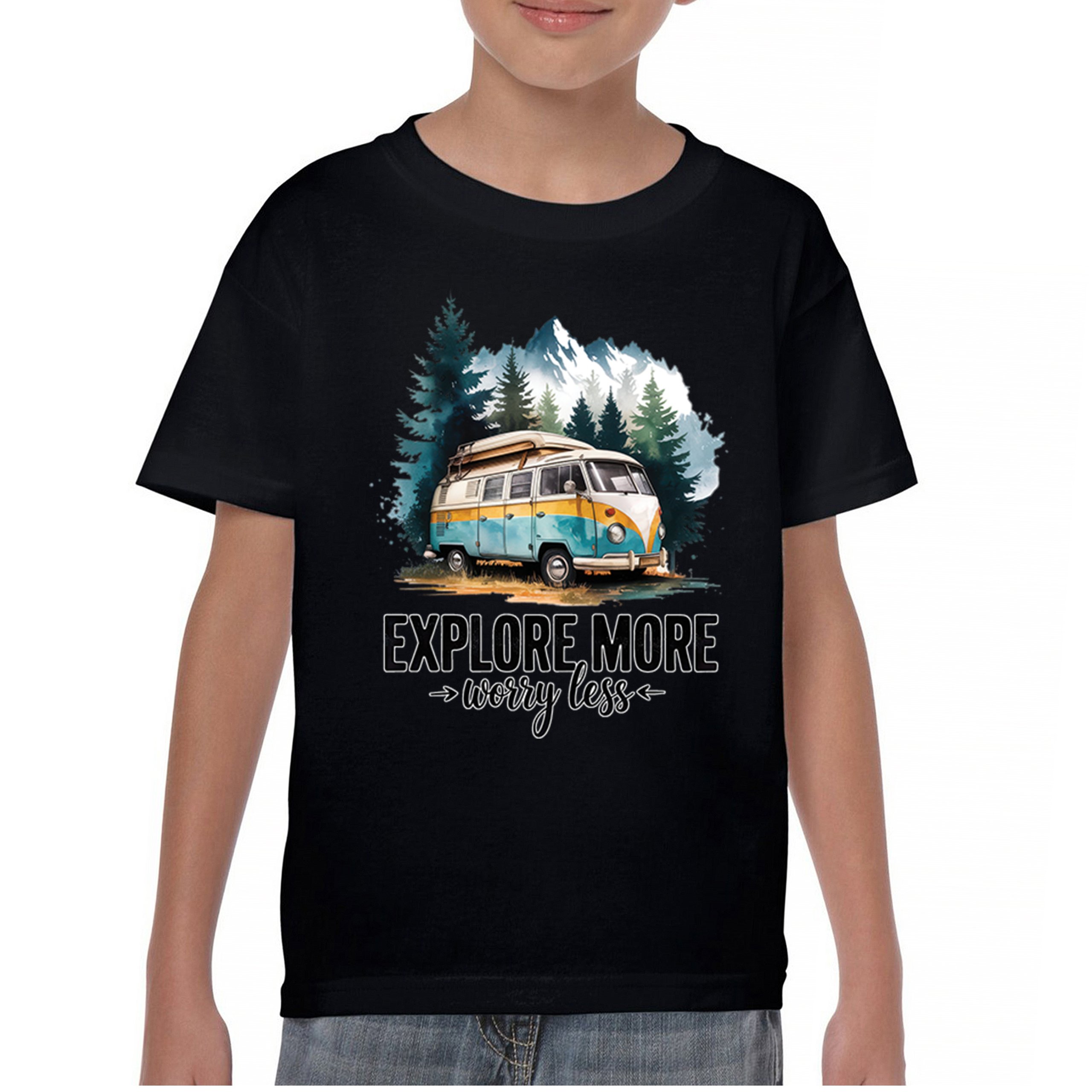 Explore More Worry Less Youth T-shirt Camping Trail Hiking Tent Life Kids - Picture 9 of 50