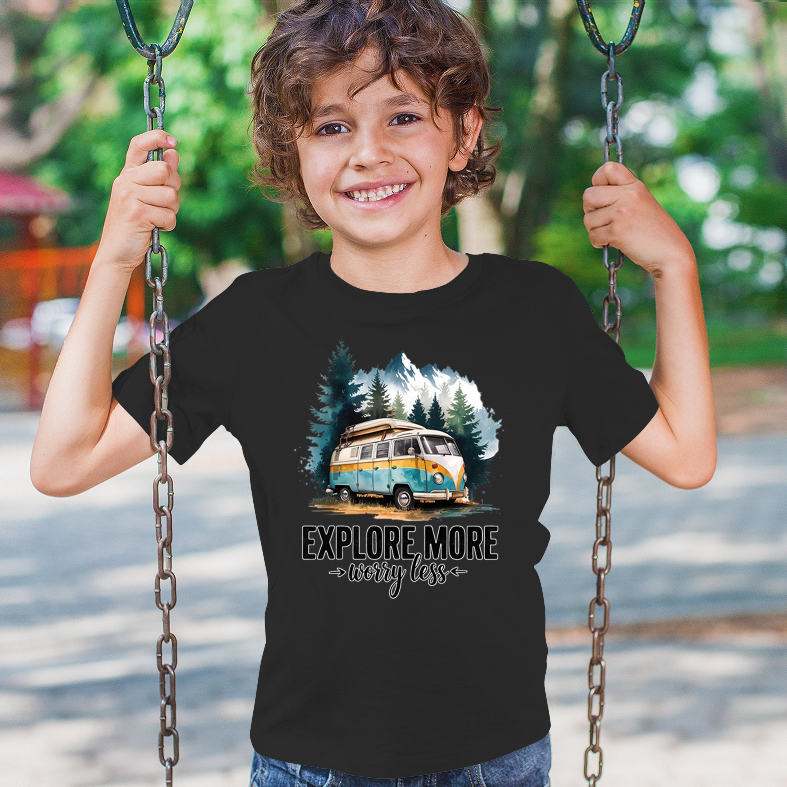 Explore More Worry Less Youth T-shirt Camping Trail Hiking Tent Life Kids - Picture 12 of 50