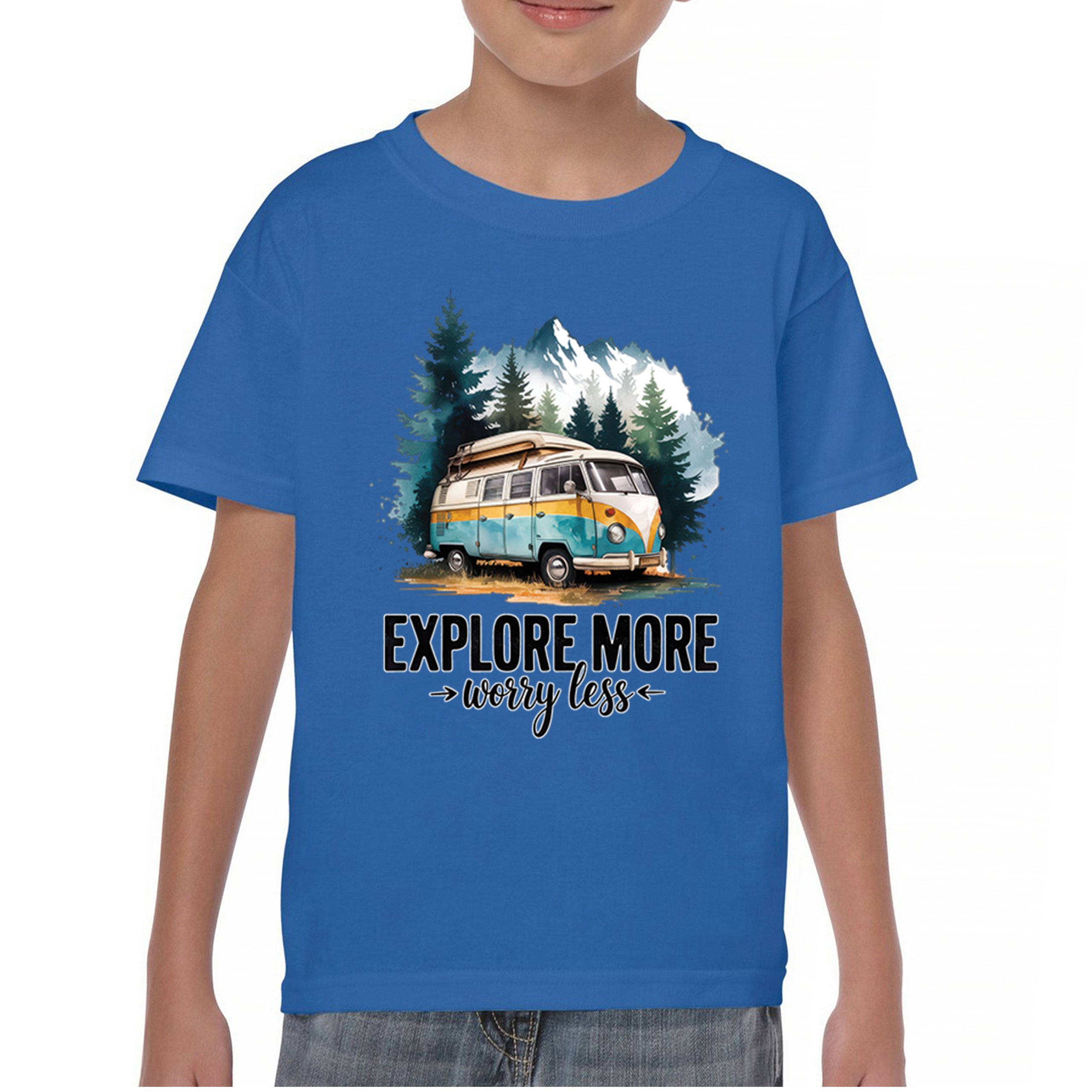 Explore More Worry Less Youth T-shirt Camping Trail Hiking Tent Life Kids - Picture 37 of 50