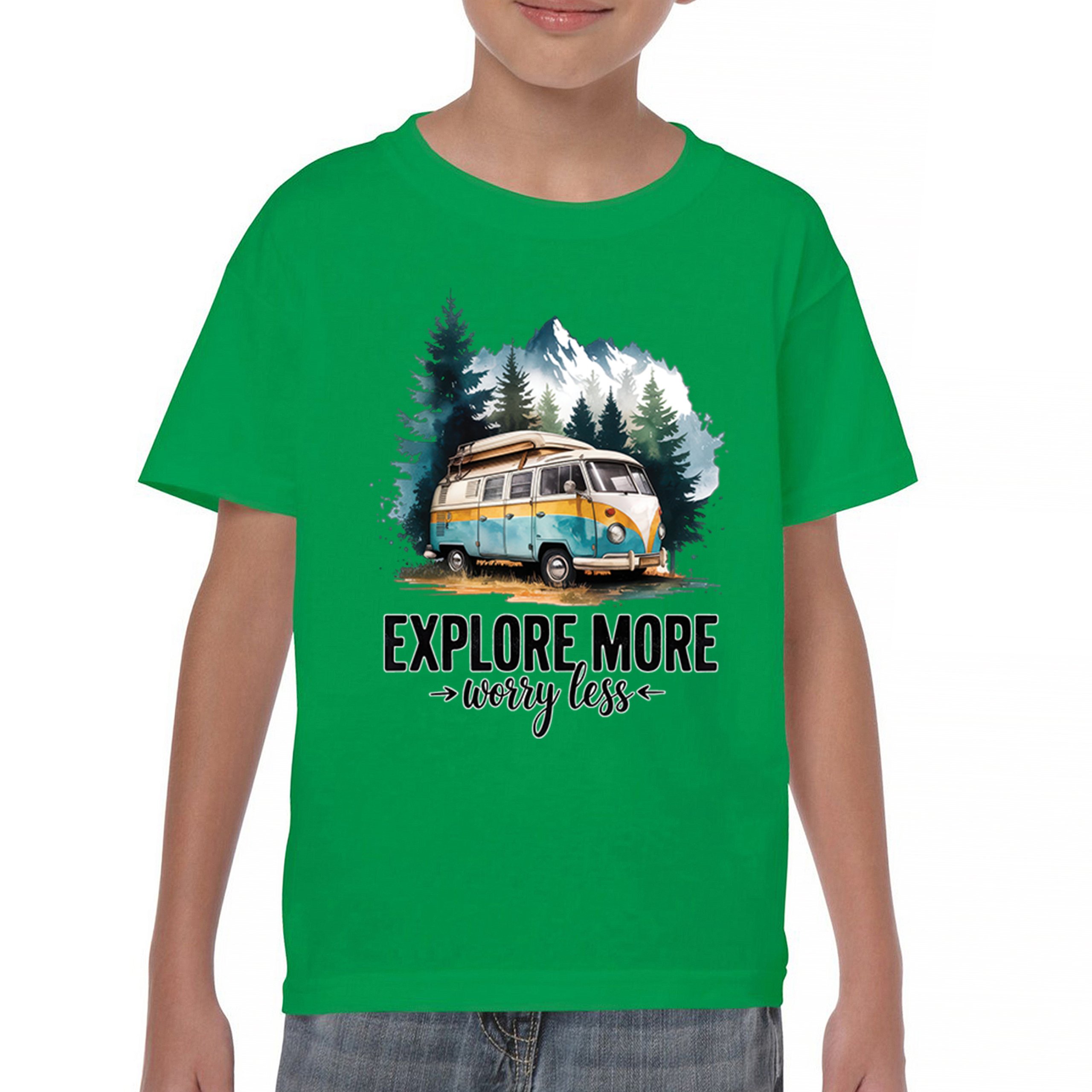 Explore More Worry Less Youth T-shirt Camping Trail Hiking Tent Life Kids - Picture 30 of 50