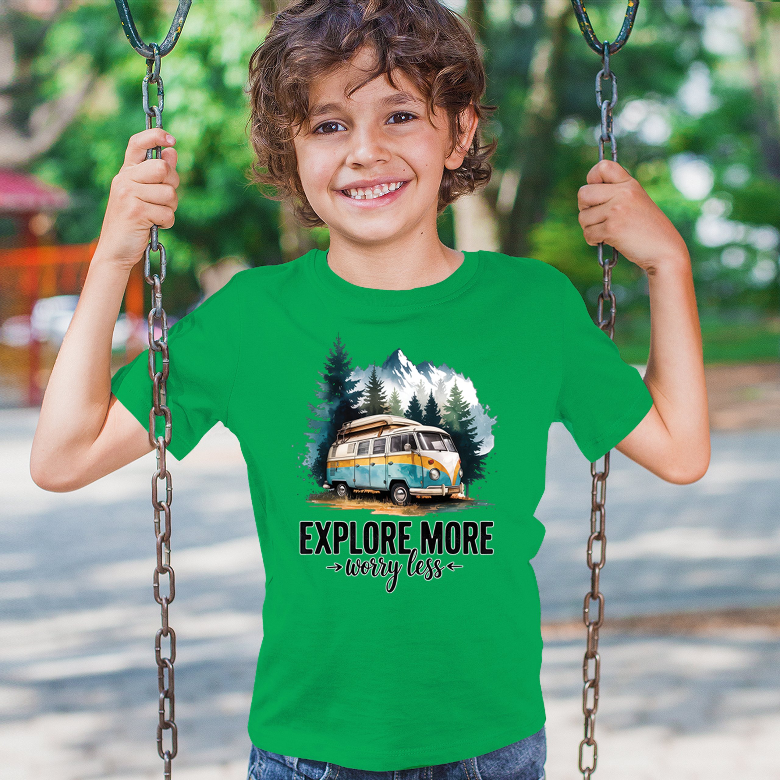 Explore More Worry Less Youth T-shirt Camping Trail Hiking Tent Life Kids - Picture 33 of 50