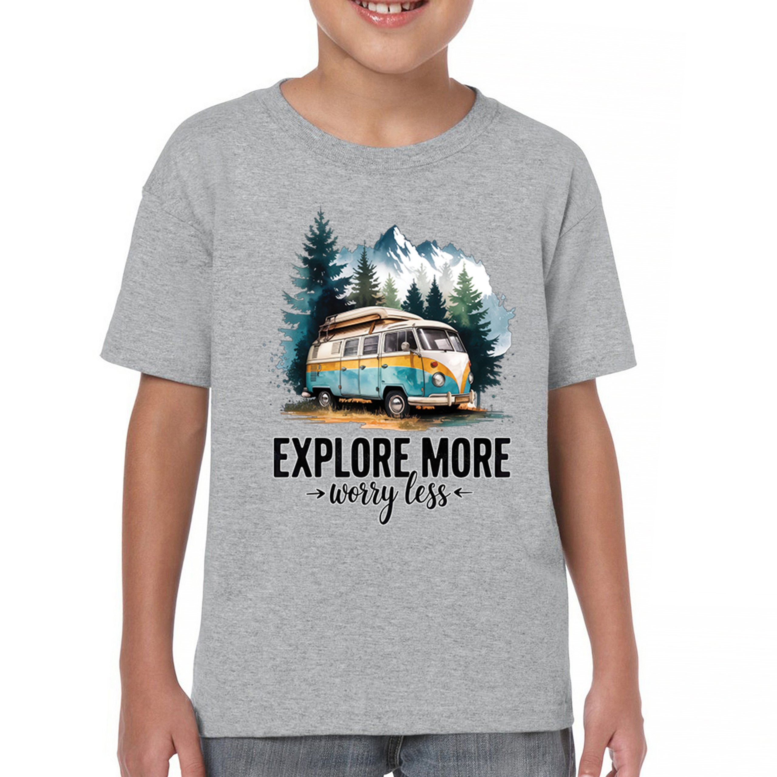Explore More Worry Less Youth T-shirt Camping Trail Hiking Tent Life Kids - Picture 16 of 50