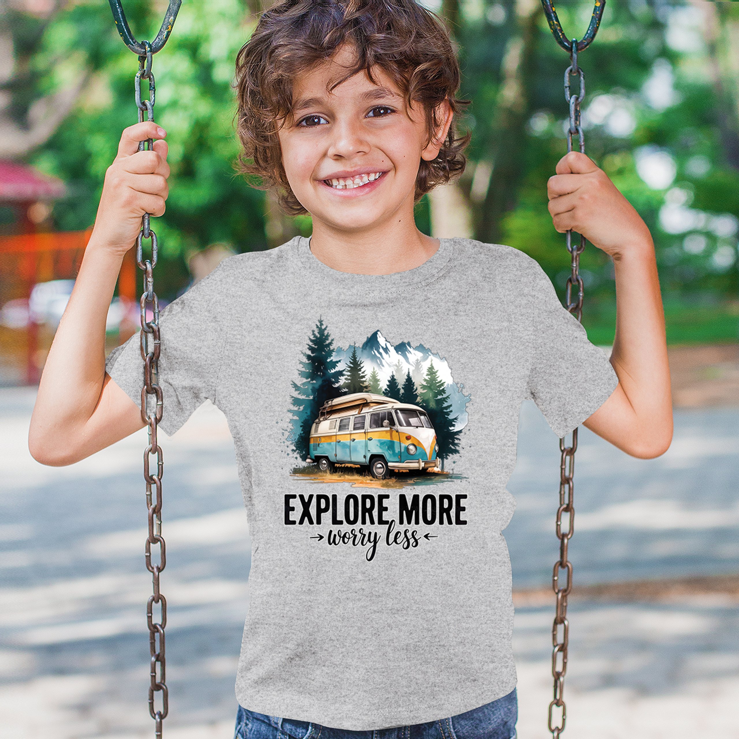 Explore More Worry Less Youth T-shirt Camping Trail Hiking Tent Life Kids - Picture 19 of 50