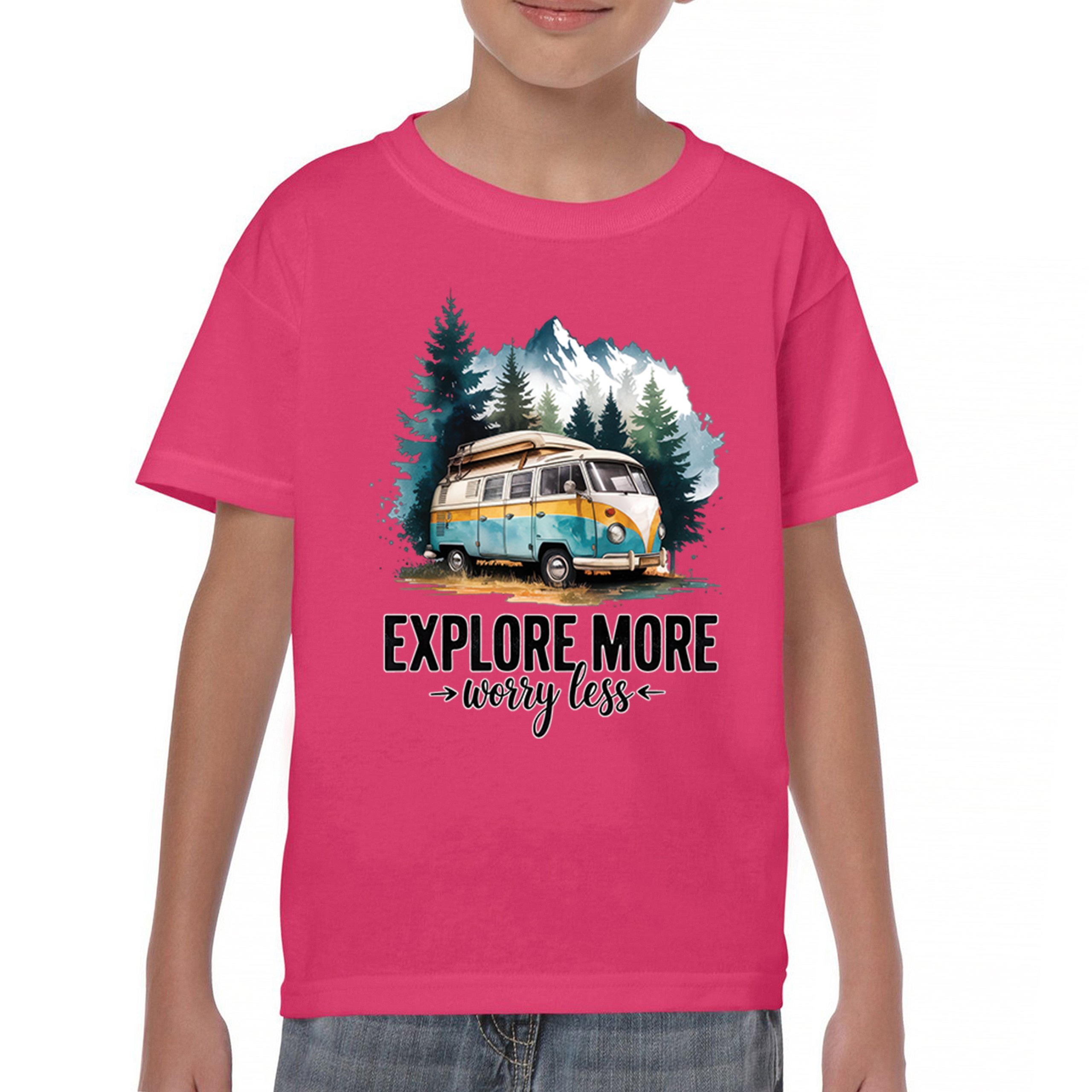 Explore More Worry Less Youth T-shirt Camping Trail Hiking Tent Life Kids - Picture 44 of 50
