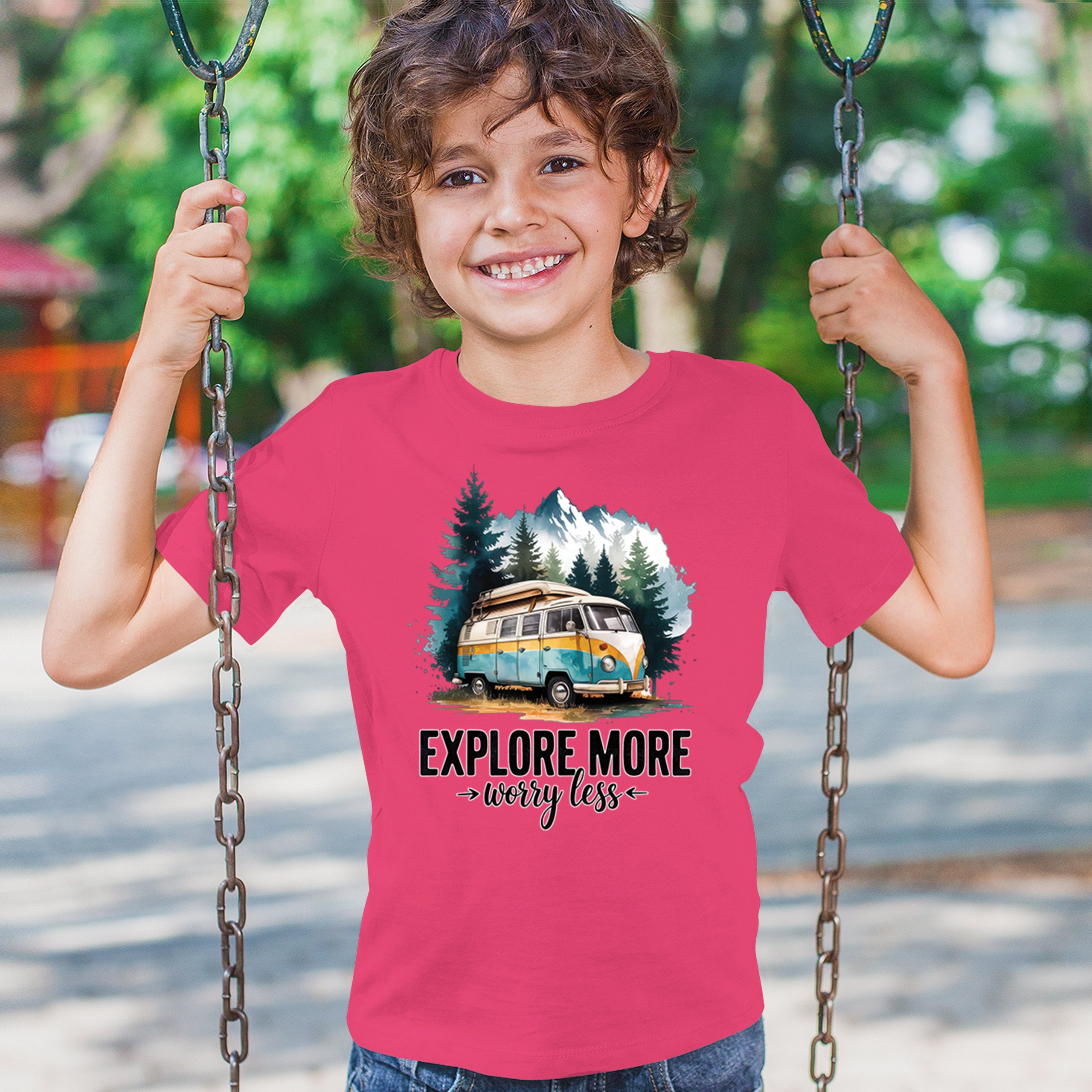 Explore More Worry Less Youth T-shirt Camping Trail Hiking Tent Life Kids - Picture 47 of 50