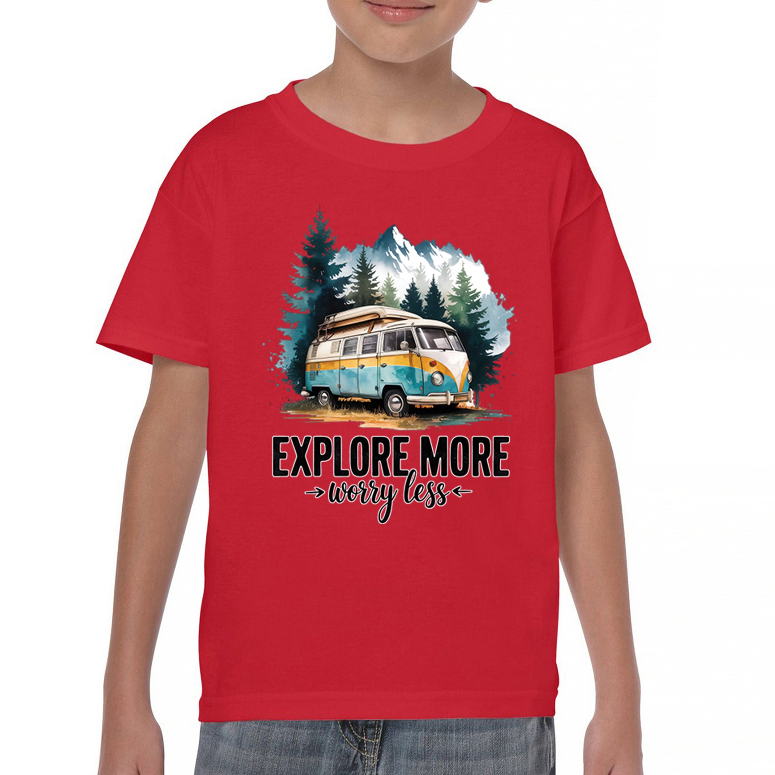 Explore More Worry Less Youth T-shirt Camping Trail Hiking Tent Life Kids - Picture 23 of 50