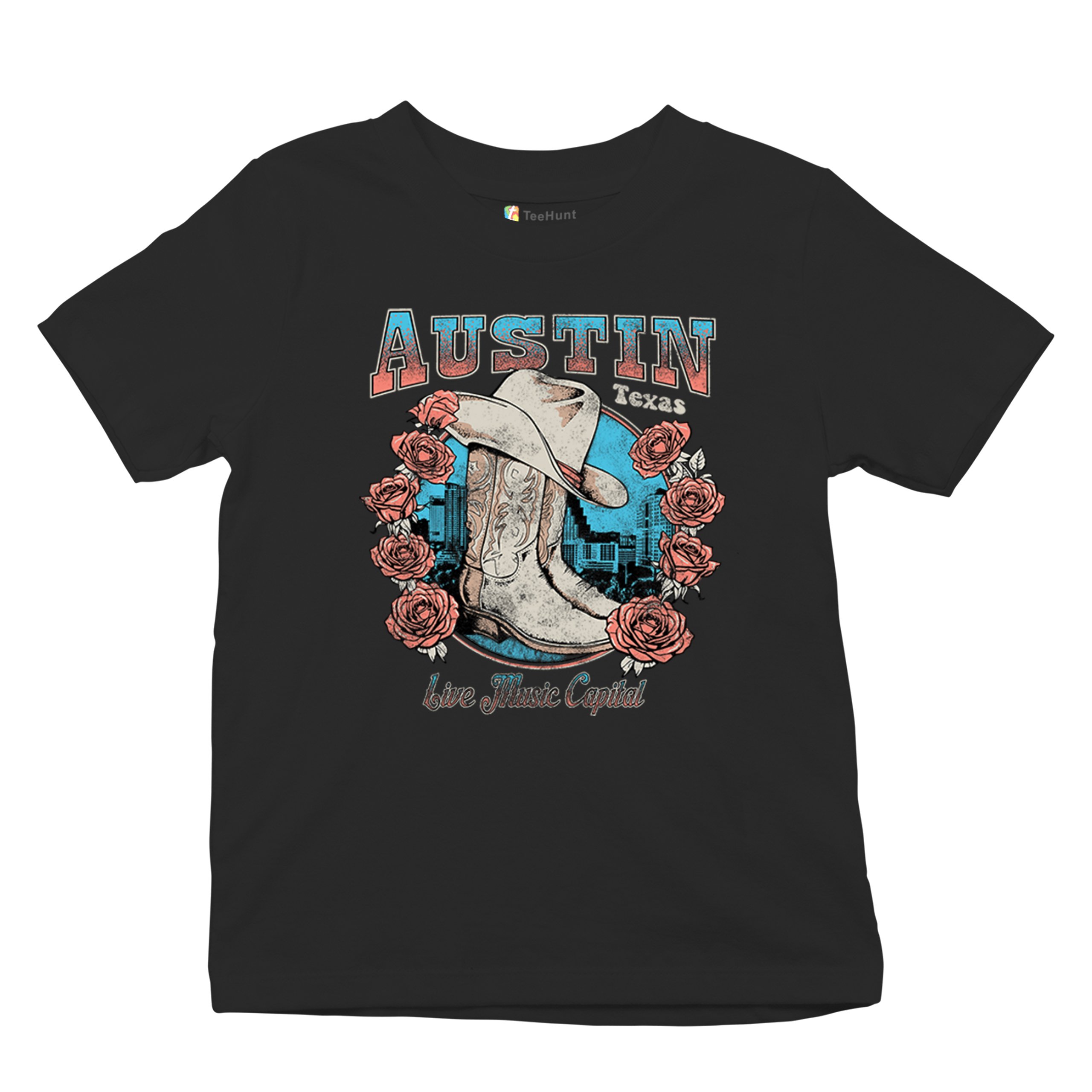 Austin Live Music Capital Youth T-shirt Country Cowgirl Boots and Hat Kids - Picture 6 of 50