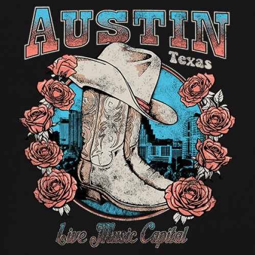 Austin Live Music Capital Youth T-shirt Country Cowgirl Boots and Hat Kids - Picture 4 of 50