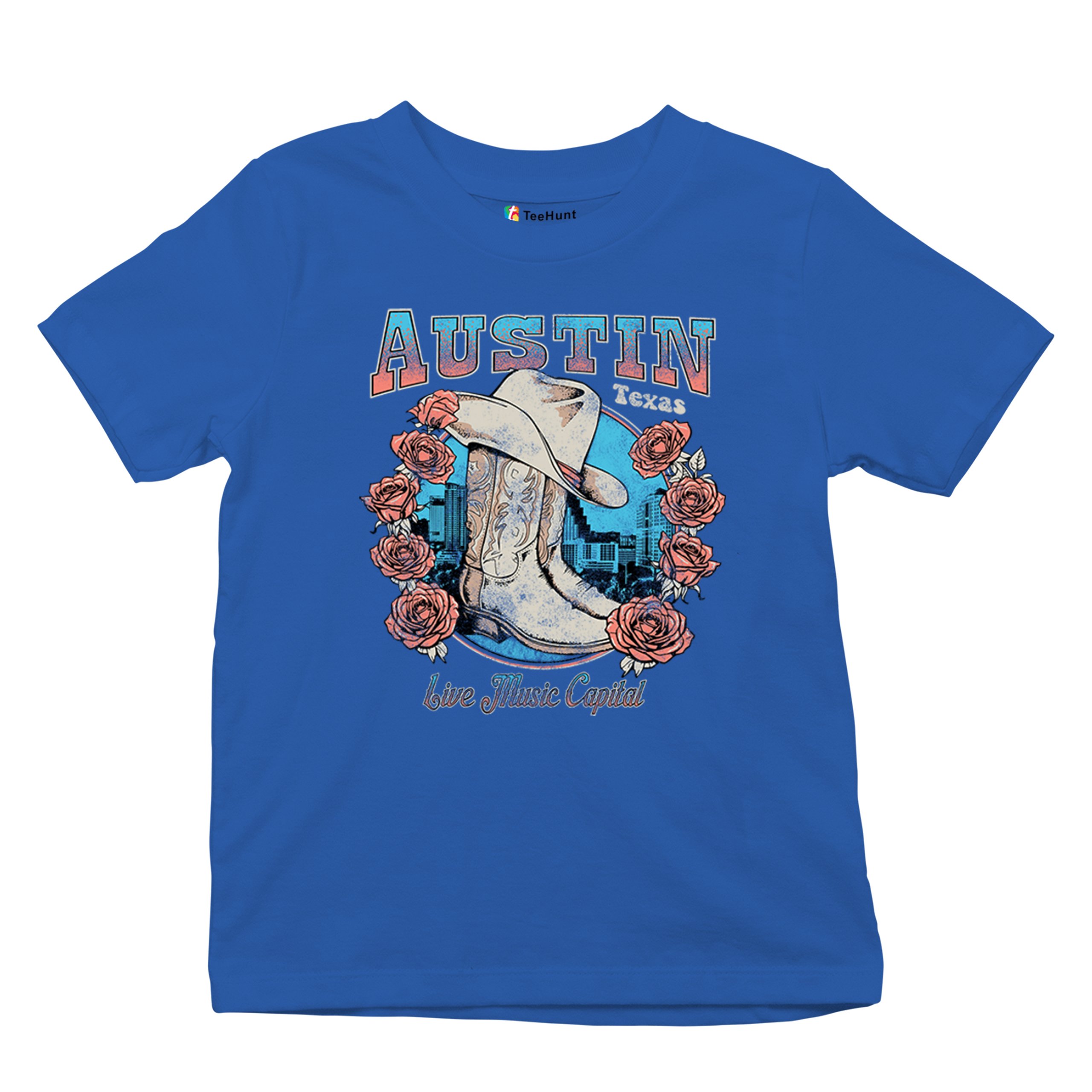 Austin Live Music Capital Youth T-shirt Country Cowgirl Boots and Hat Kids - Picture 41 of 50