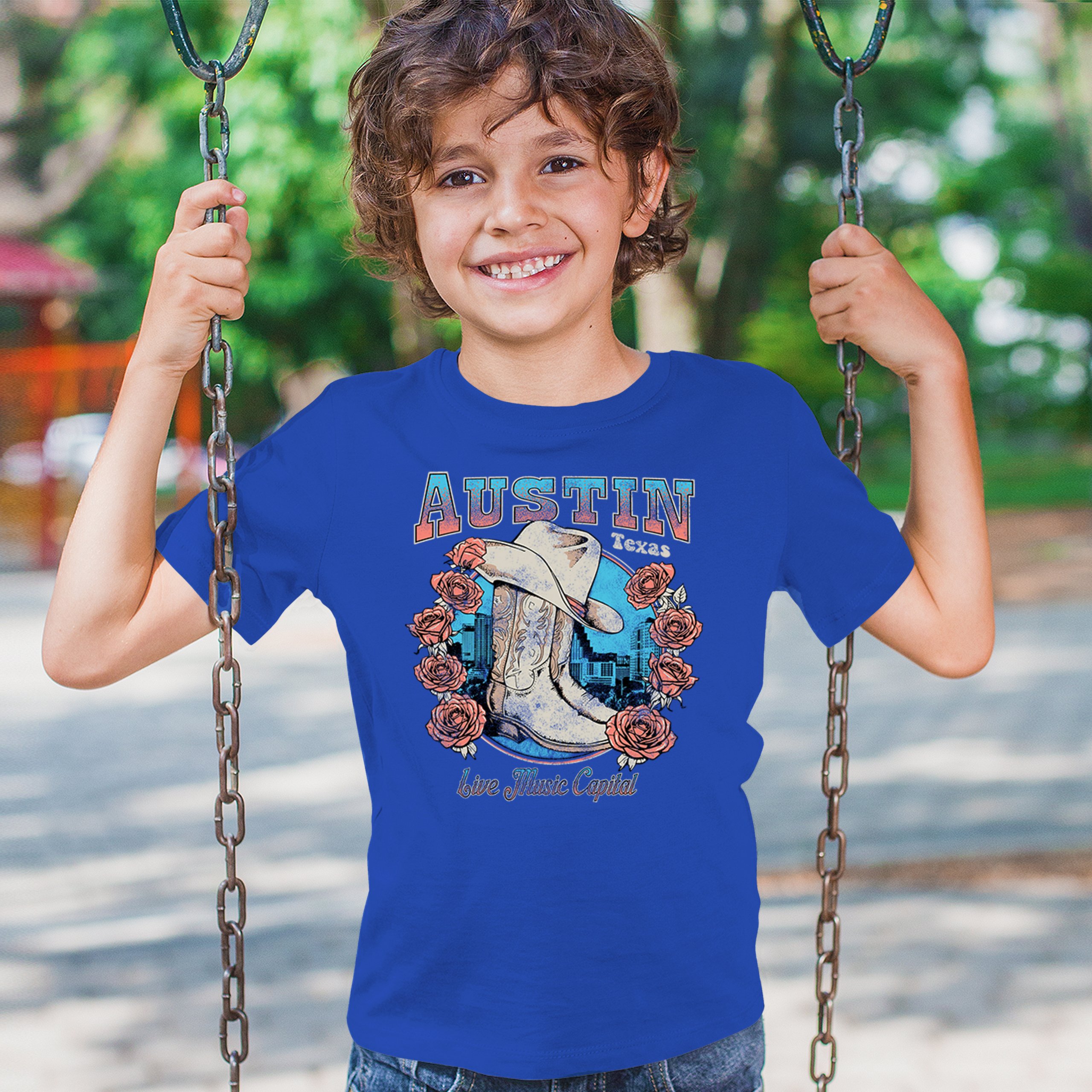 Austin Live Music Capital Youth T-shirt Country Cowgirl Boots and Hat Kids - Picture 40 of 50