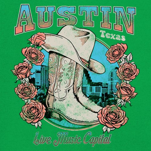 Austin Live Music Capital Youth T-shirt Country Cowgirl Boots and Hat Kids - Picture 32 of 50