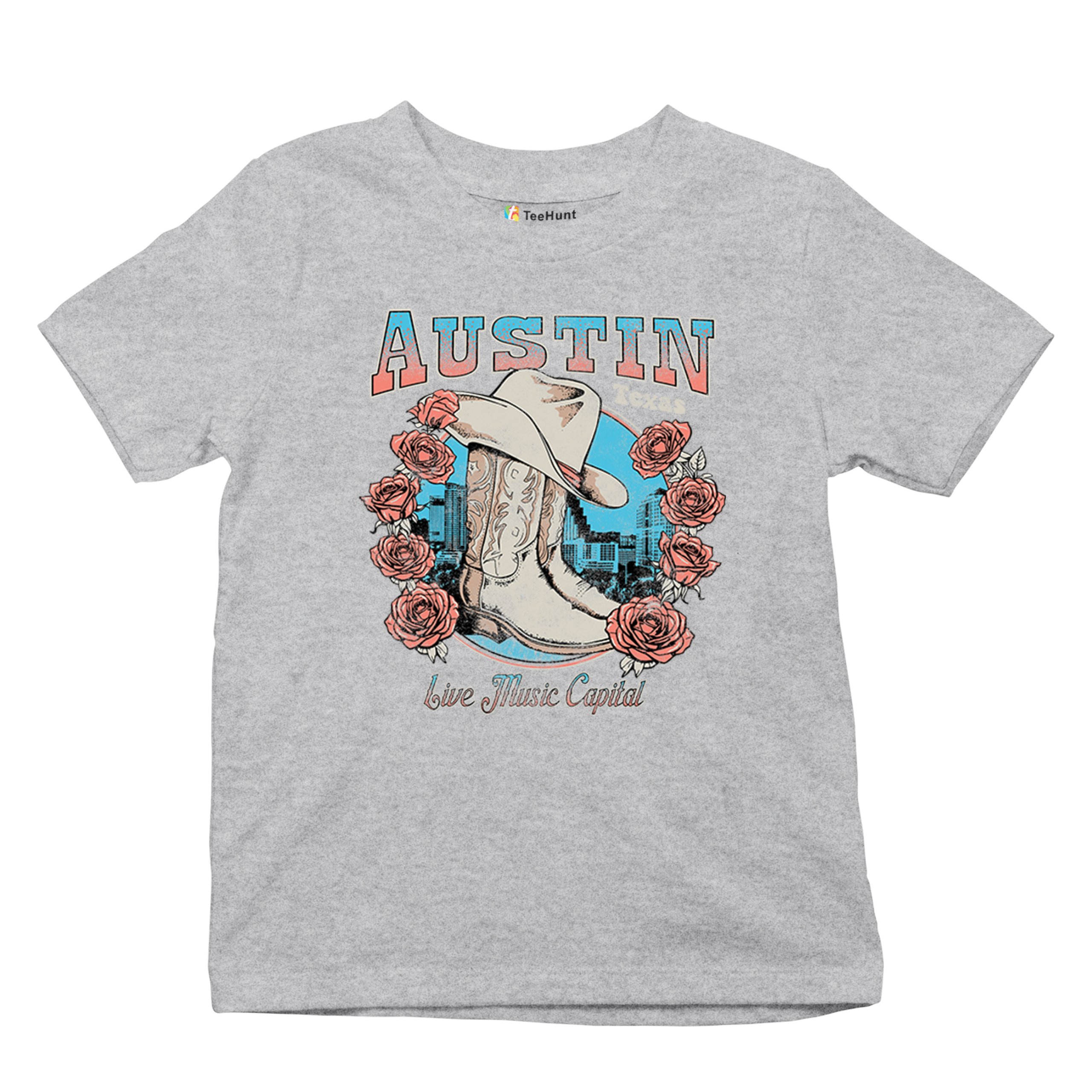 Austin Live Music Capital Youth T-shirt Country Cowgirl Boots and Hat Kids - Picture 13 of 50