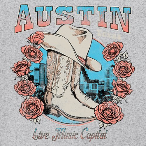 Austin Live Music Capital Youth T-shirt Country Cowgirl Boots and Hat Kids - Picture 11 of 50