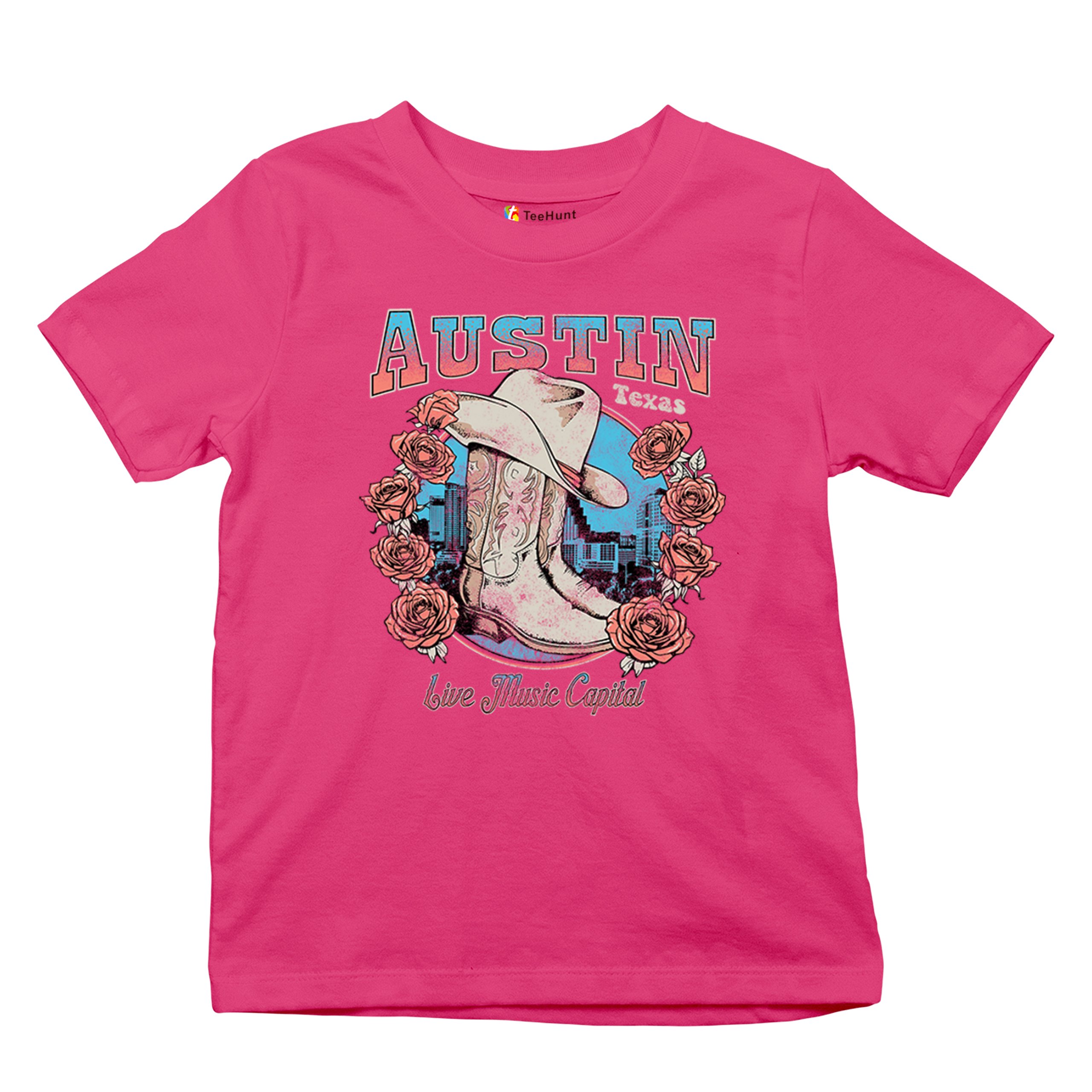 Austin Live Music Capital Youth T-shirt Country Cowgirl Boots and Hat Kids - Picture 48 of 50