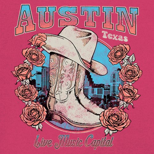 Austin Live Music Capital Youth T-shirt Country Cowgirl Boots and Hat Kids - Picture 46 of 50
