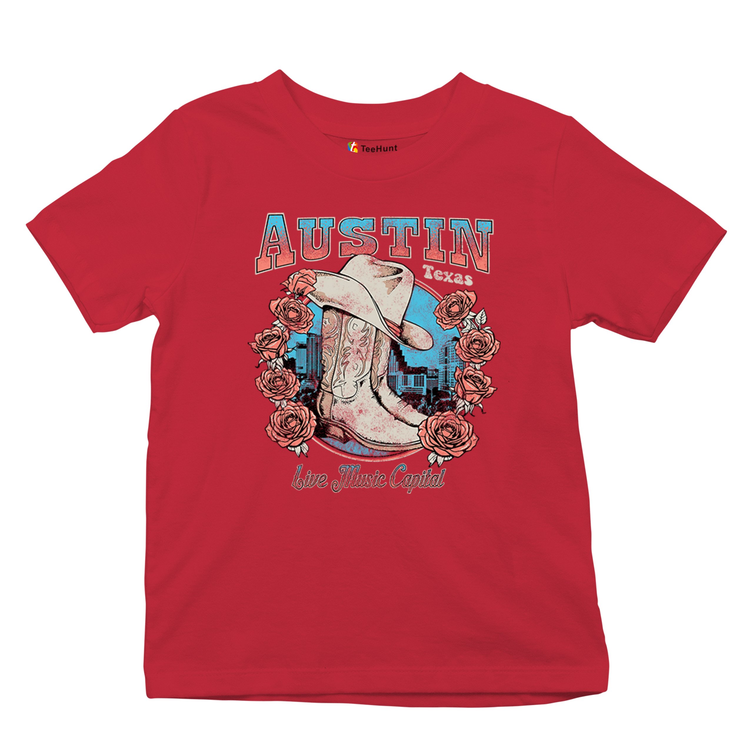 Austin Live Music Capital Youth T-shirt Country Cowgirl Boots and Hat Kids - Picture 20 of 50