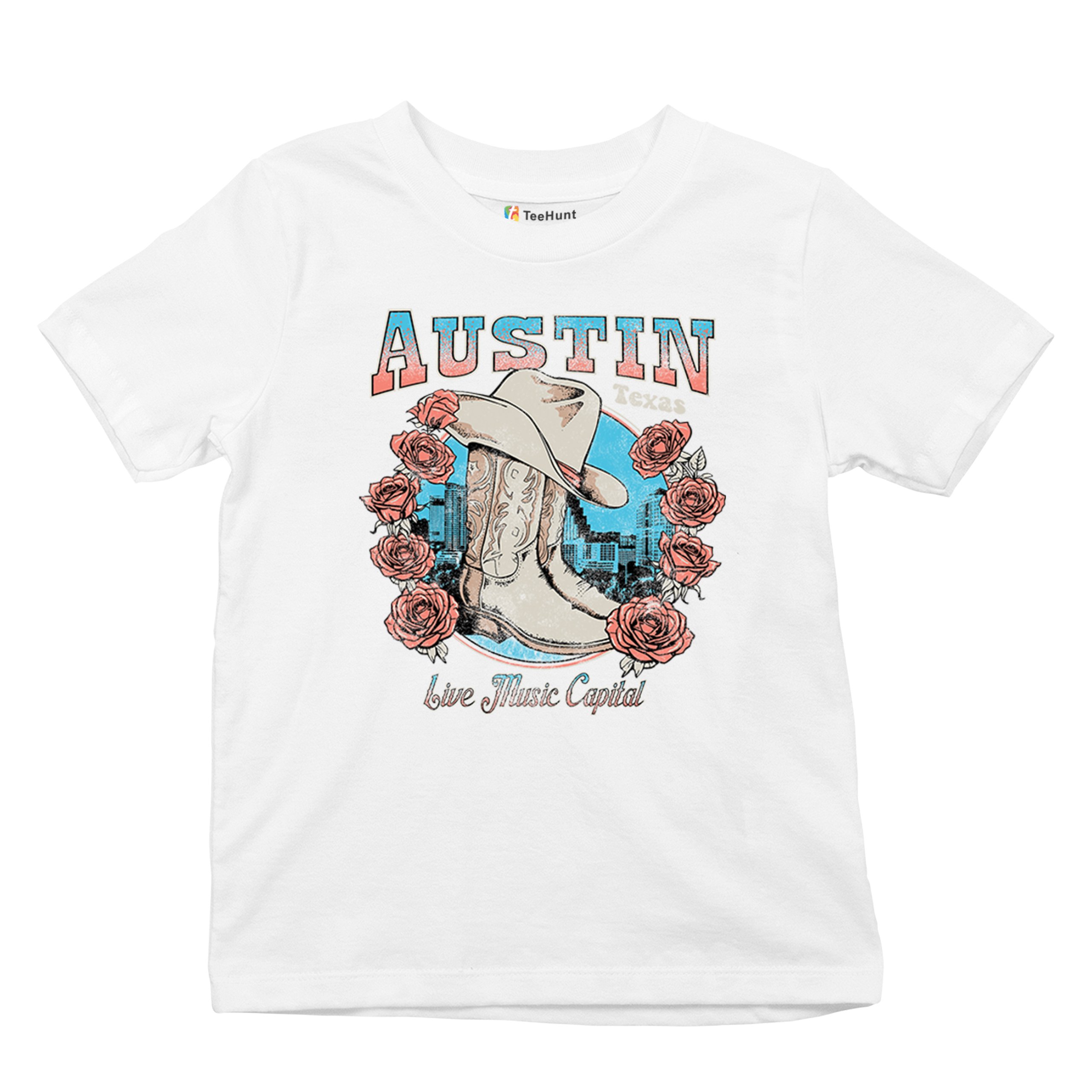 Austin Live Music Capital Youth T-shirt Country Cowgirl Boots and Hat Kids - Picture 27 of 50
